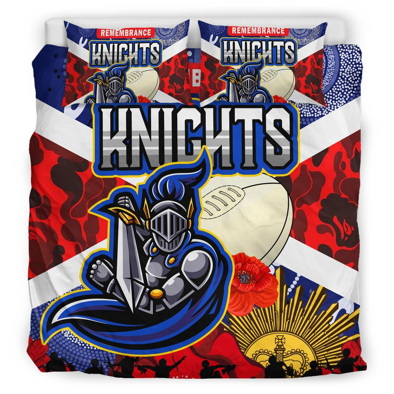 knights-rugby-anzac-aboriginal-bedding-set-newcastle-knights-with-anzac-day-poppy-flower-bedding-set