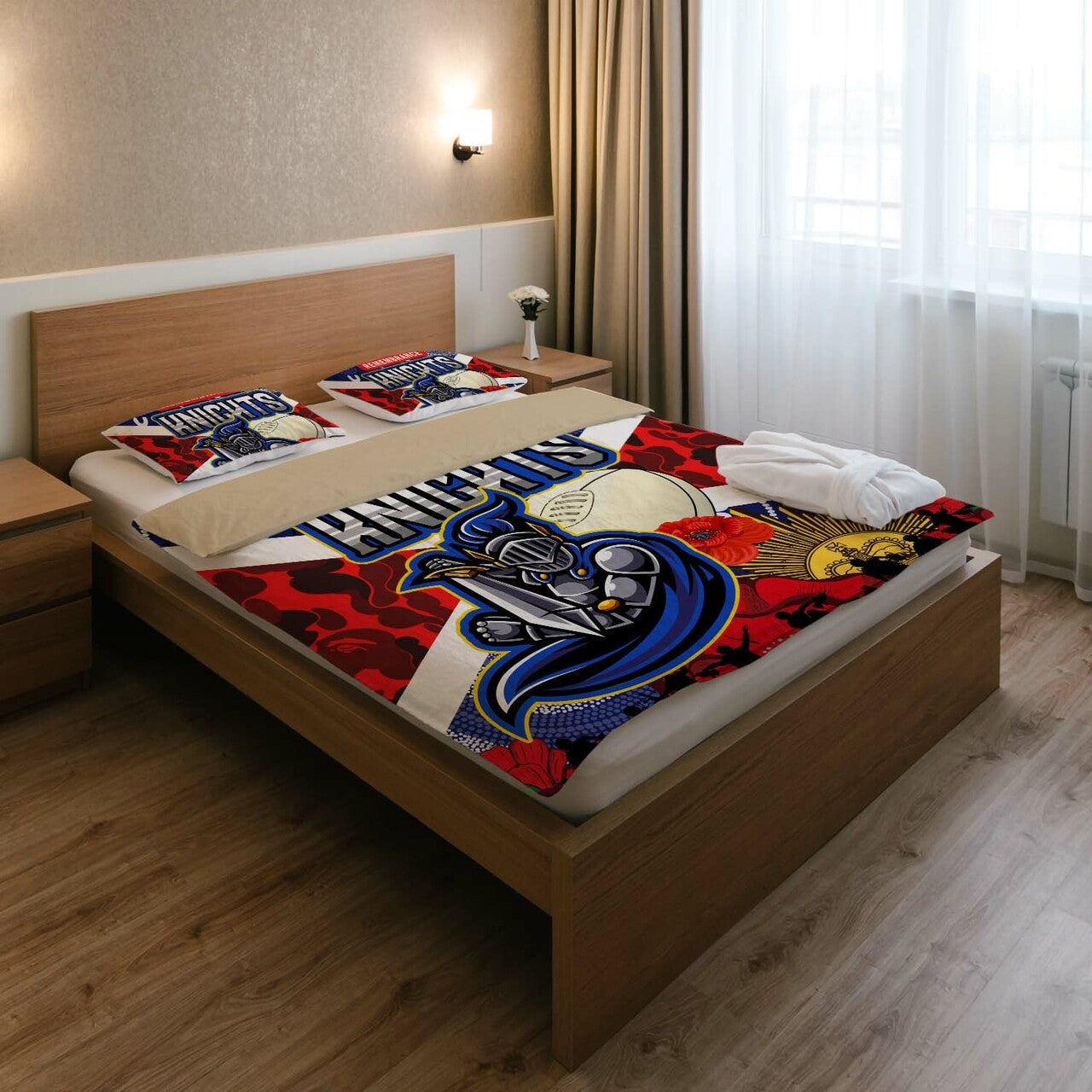 knights-rugby-anzac-aboriginal-bedding-set-newcastle-knights-with-anzac-day-poppy-flower-bedding-set