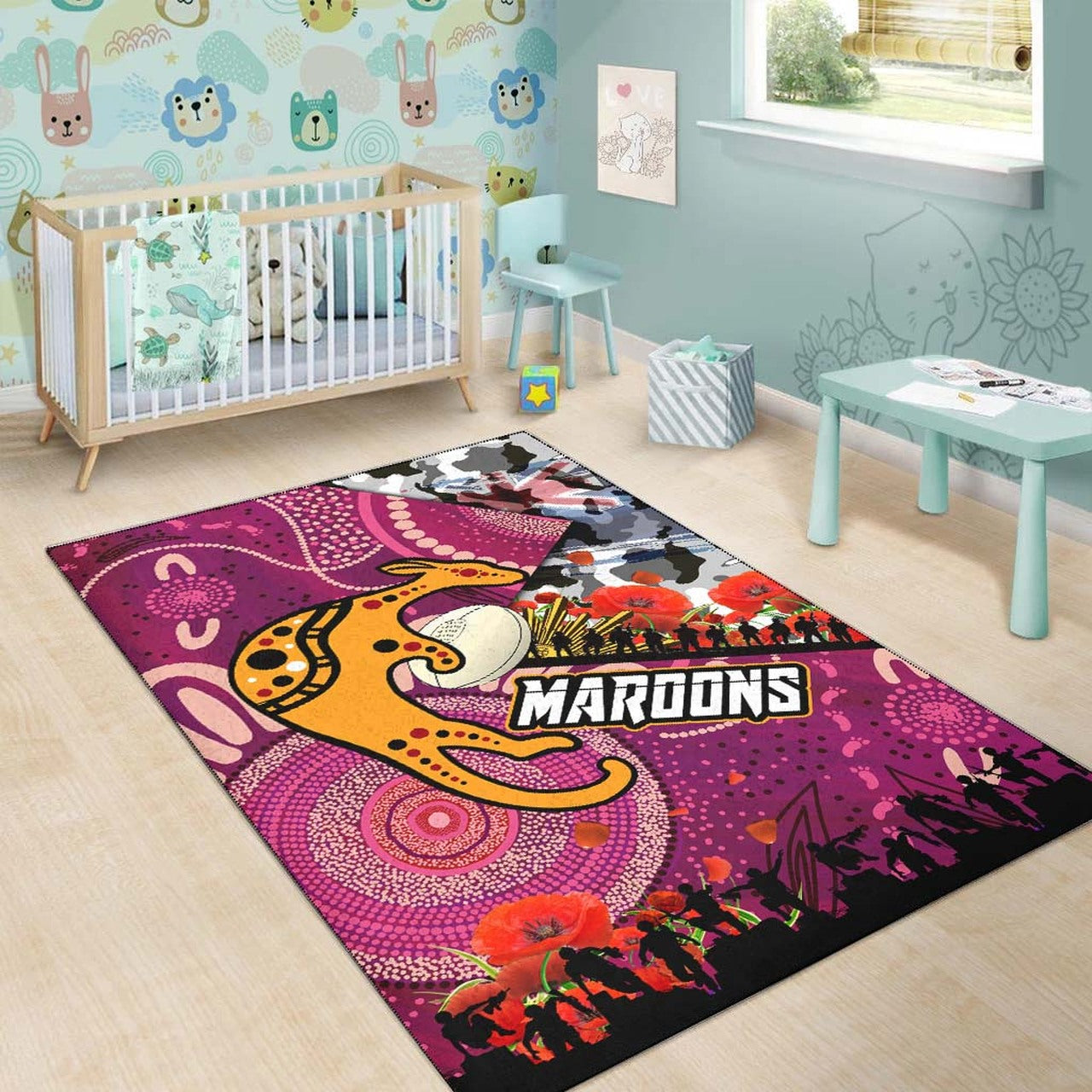 maroons-rugby-anzac-aboriginal-area-rug-maroons-aboriginal-pattern-with-anzac-day-poppy-flower-area-rug