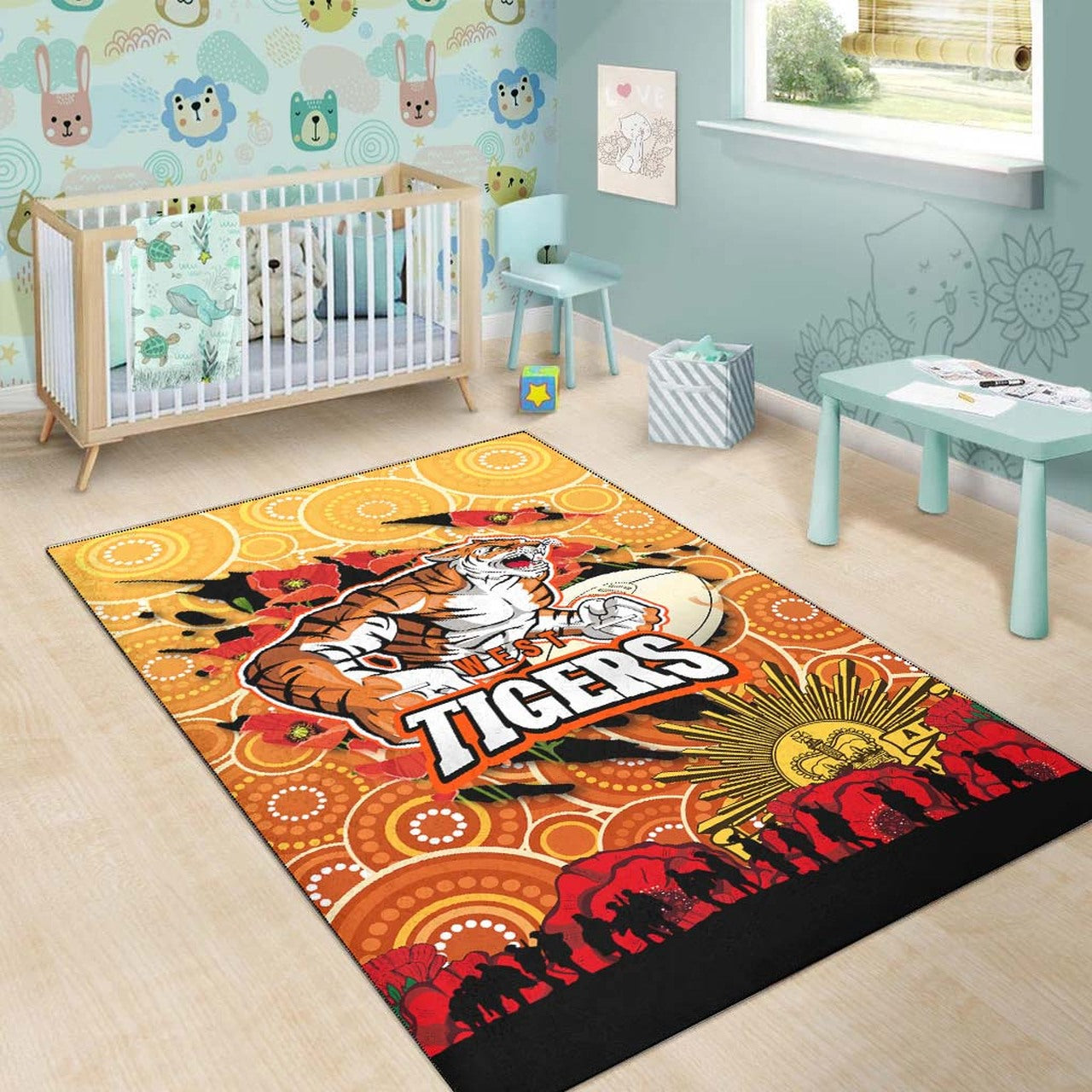 tigers-rugby-anzac-aboriginal-area-rug-tigers-rugby-with-remembrance-day-poppy-flower-area-rug