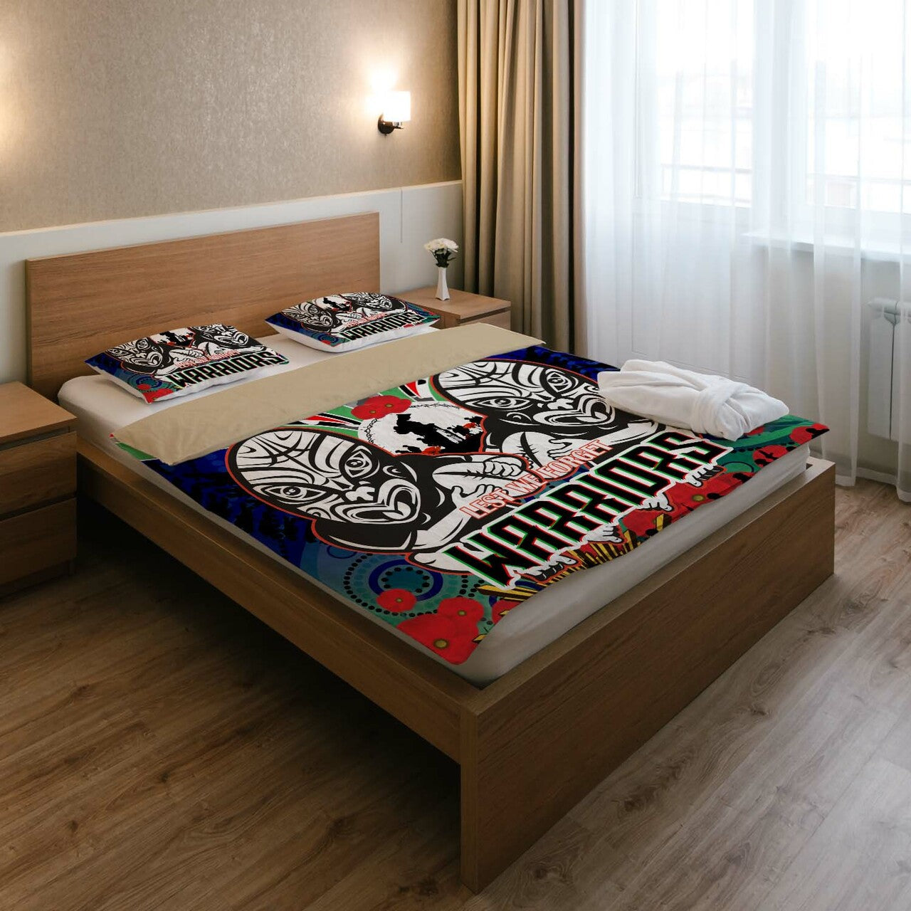 warrior-rugby-anzac-aboriginal-bedding-set-custom-new-zealand-warriors-anzac-day-with-maori-mask-bedding-set