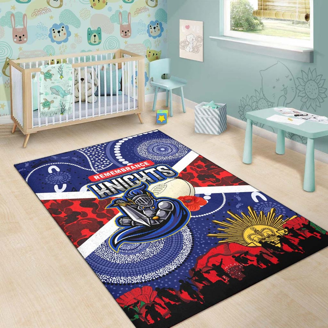 knights-rugby-anzac-aboriginal-area-rug-newcastle-knights-with-anzac-day-poppy-flower-area-rug