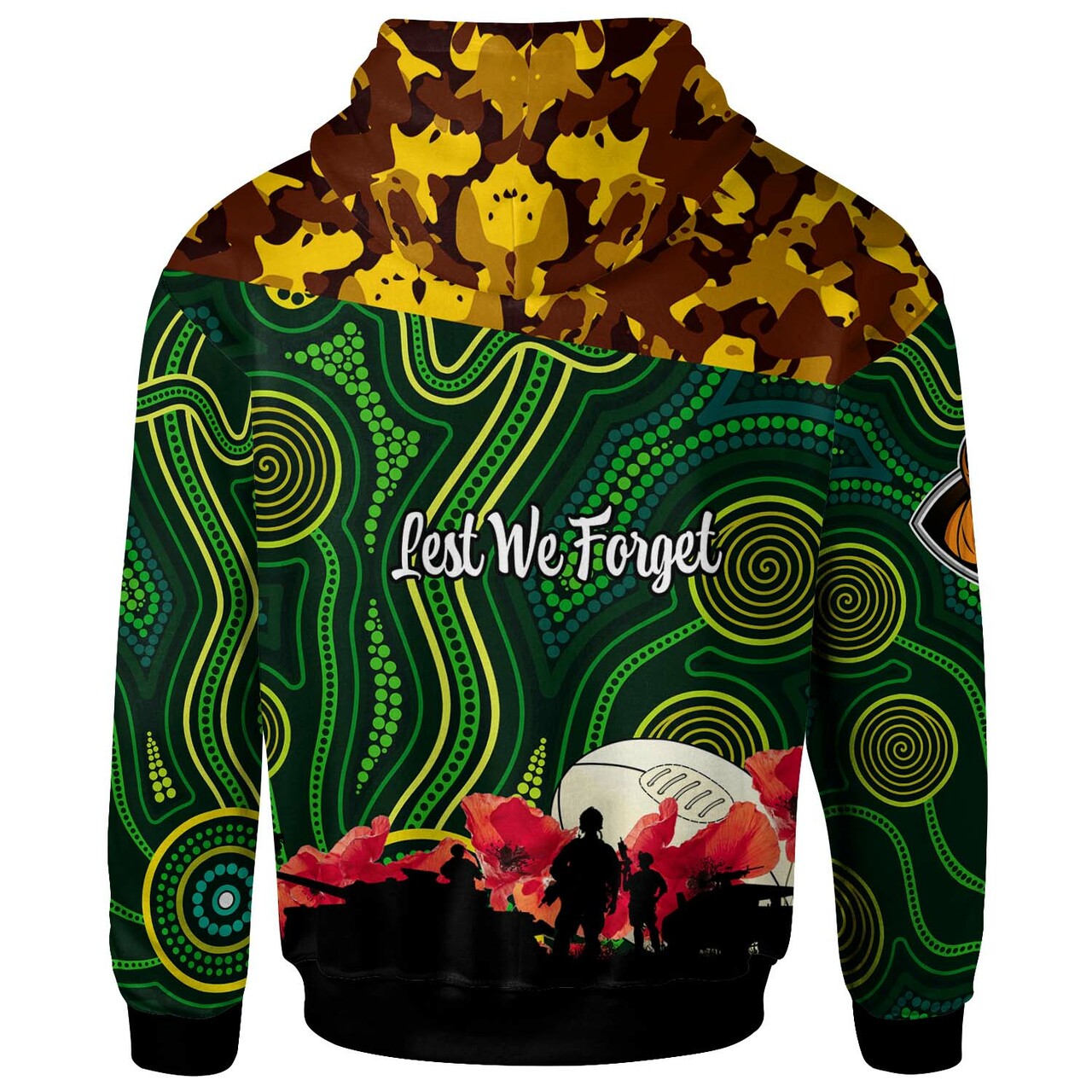 Wallaroos Rugby Hoodie - Anzac Day Wallaroos with Aboriginal Pattern Hoodie LT10