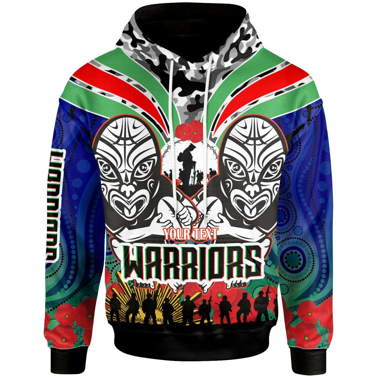 Warrior Rugby Hoodie - Custom Anzac New Zealand Warrior Maori Mask and Aboriginal Hoodie RLT13