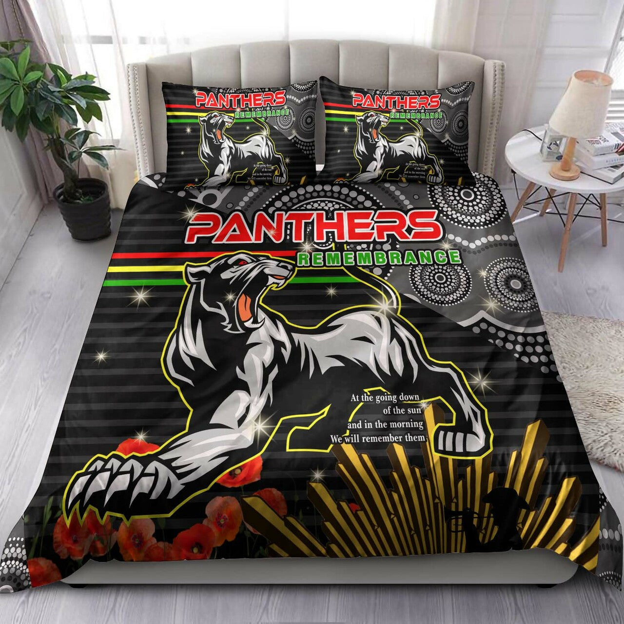 panthers-rugby-anzac-aboriginal-bedding-set-penrith-panthers-with-poppy-flower-art-bedding-set