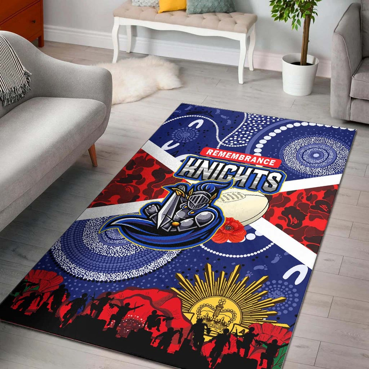 knights-rugby-anzac-aboriginal-area-rug-newcastle-knights-with-anzac-day-poppy-flower-area-rug