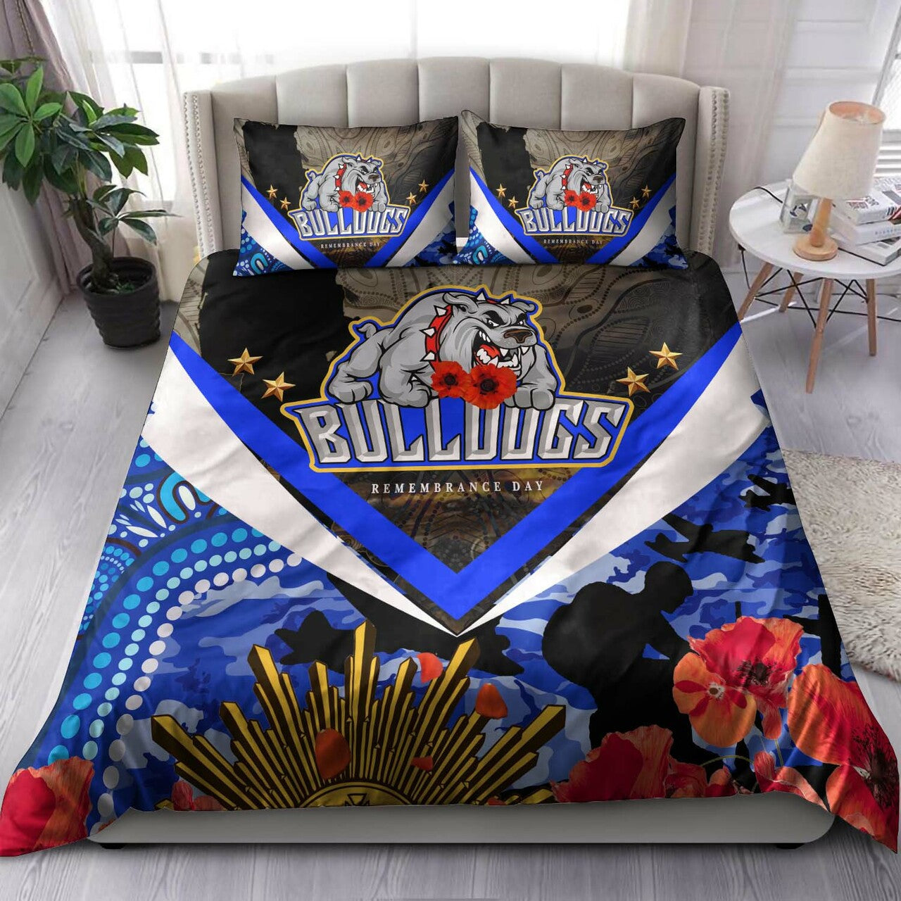 bulldogs-rugby-anzac-aboriginal-bedding-set-poppy-flower-remembrance-day-bedding-set