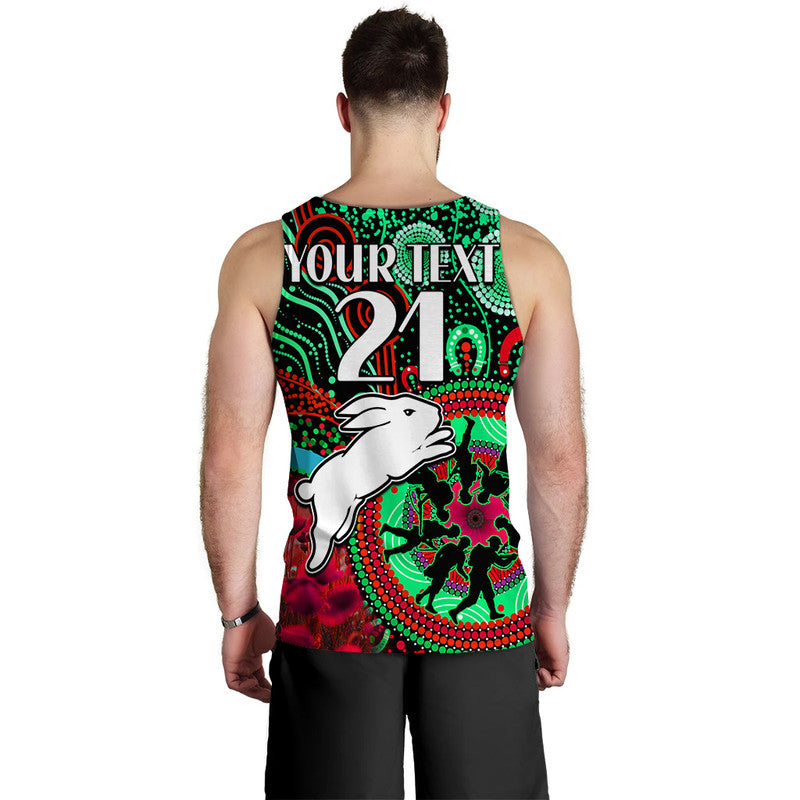 custom-personalised-rabbitohs-rugby-anzac-men-tank-top-aboriginal-military-and-poppy-flowers