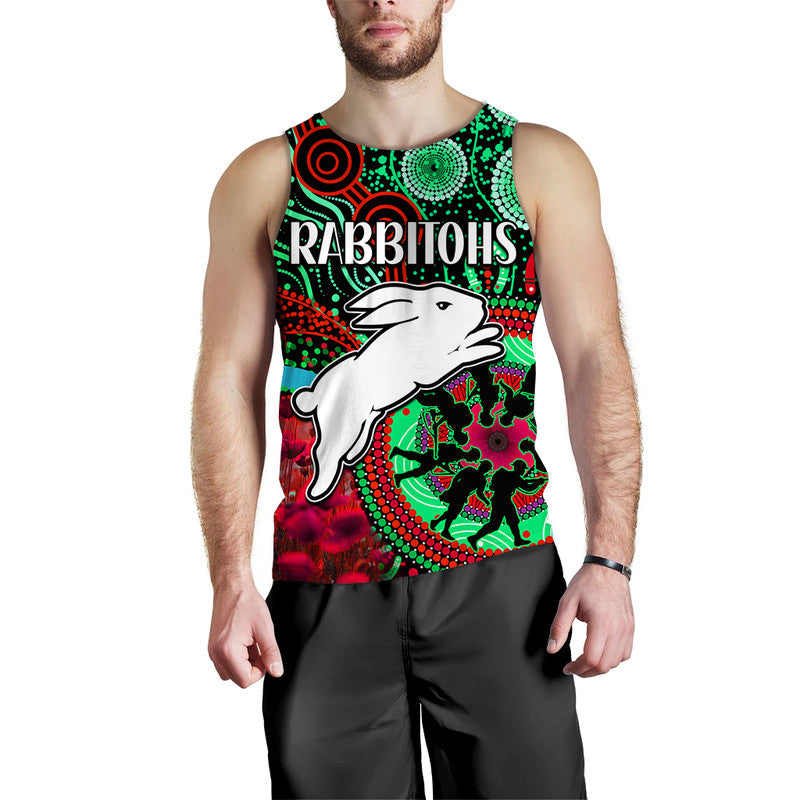 rabbitohs-rugby-anzac-men-tank-top-aboriginal-military-and-poppy-flowers