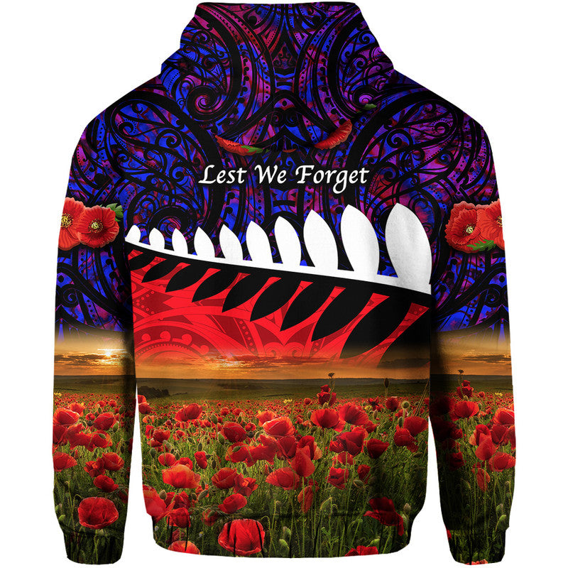 New Zealand Maori ANZAC Zip Up And Pullover Hoodie Poppy Vibes - Purple LT8