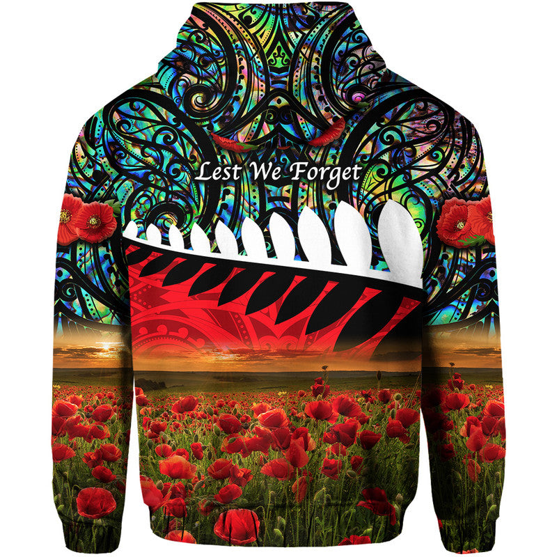 New Zealand Maori ANZAC Zip Up And Pullover Hoodie Poppy Vibes - Paua Shell LT8