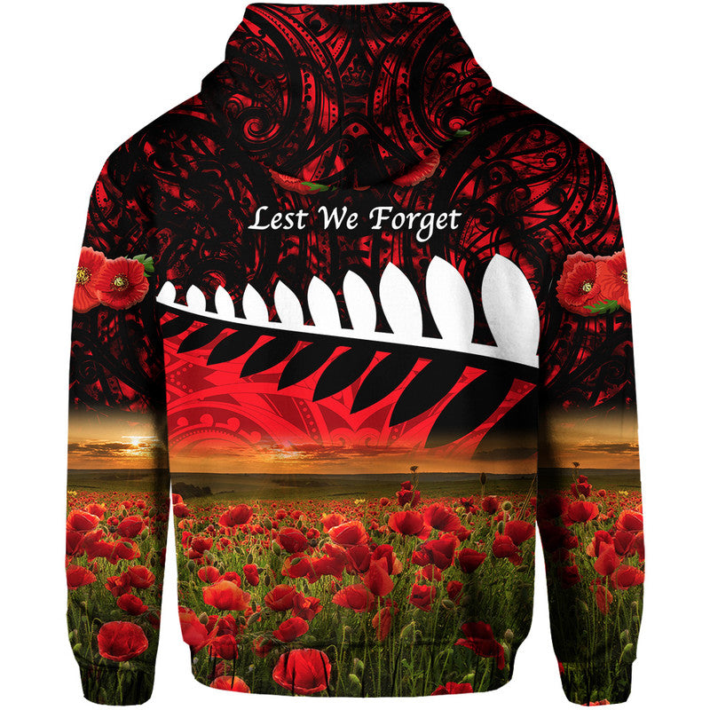 New Zealand Maori ANZAC Zip Up And Pullover Hoodie Poppy Vibes - Red LT8