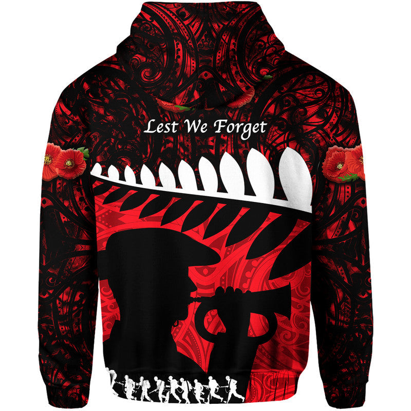 New Zealand Maori ANZAC Zip Up And Pullover Hoodie Remembrance Soldier - Red LT8