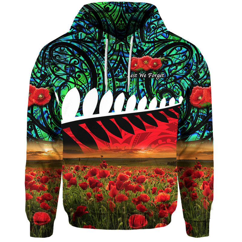 New Zealand Maori ANZAC Zip Up And Pullover Hoodie Poppy Vibes - Turquoise LT8