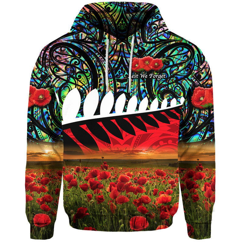 New Zealand Maori ANZAC Zip Up And Pullover Hoodie Poppy Vibes - Paua Shell LT8