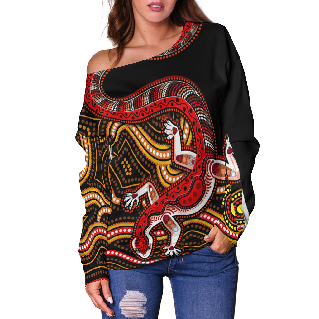 custom-personalised-aboriginal-art-lizard-off-shoulder-sweater-you-are-number-one