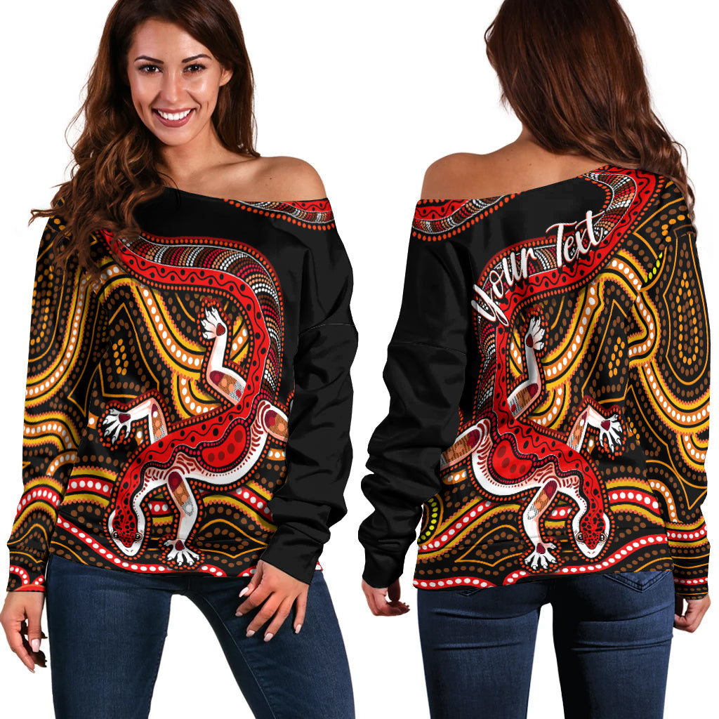 custom-personalised-aboriginal-art-lizard-off-shoulder-sweater-you-are-number-one