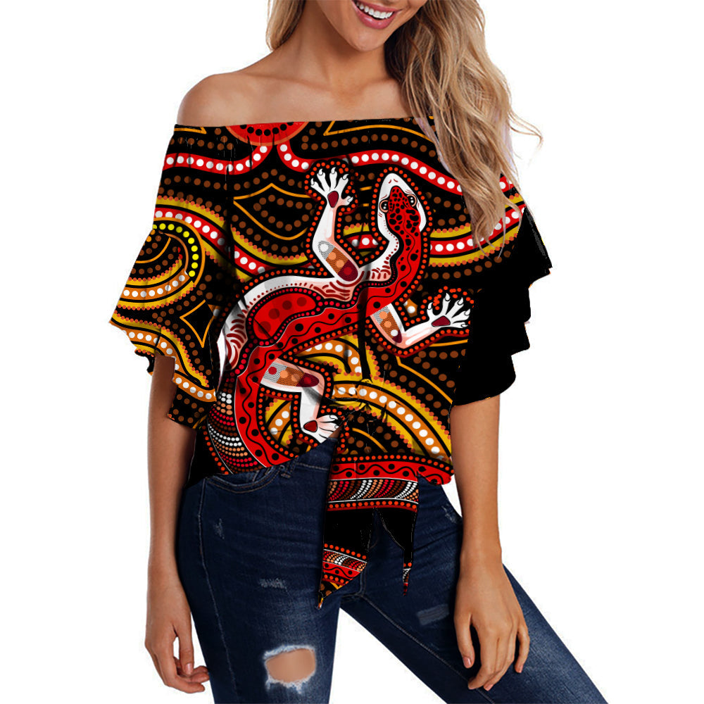 custom-personalised-aboriginal-art-lizard-off-shoulder-waist-wrap-top-you-are-number-one