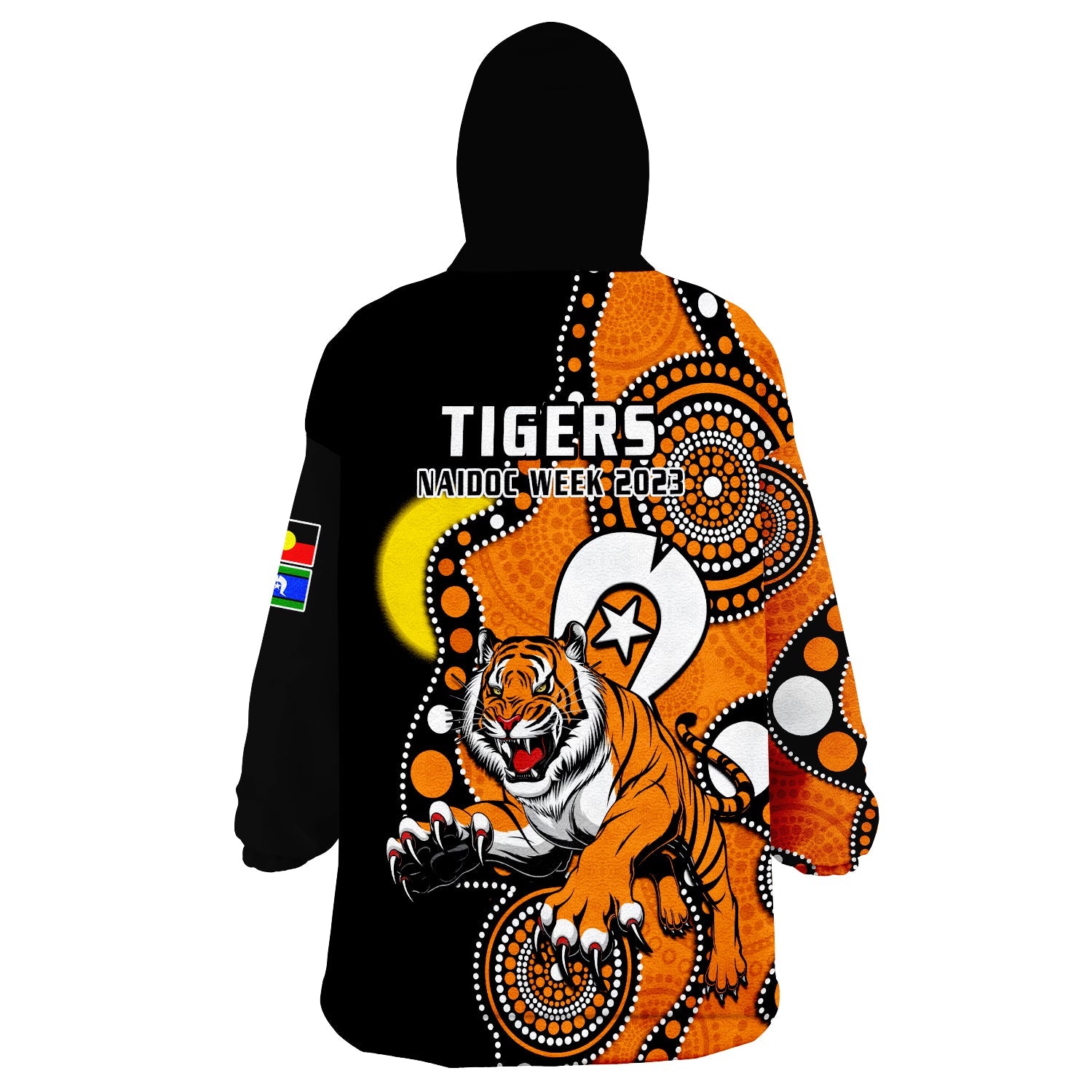 wests-tigers-rugby-naidoc-2023-wearable-blanket-hoodie-for-our-elders-indigenous-art