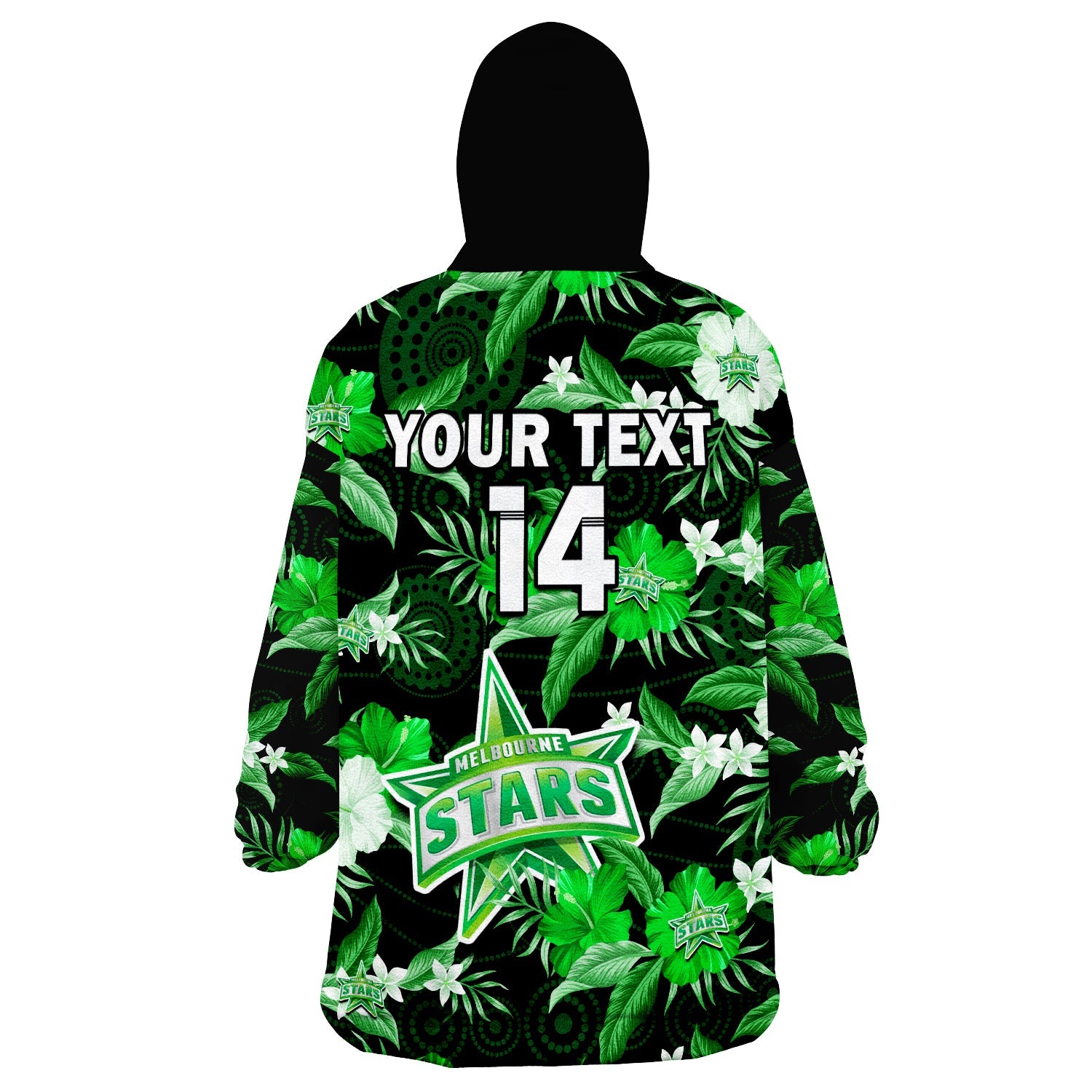 custom-text-and-number-melbourne-stars-cricket-wearable-blanket-hoodie-aboriginal-art-mix-tropical-flowers