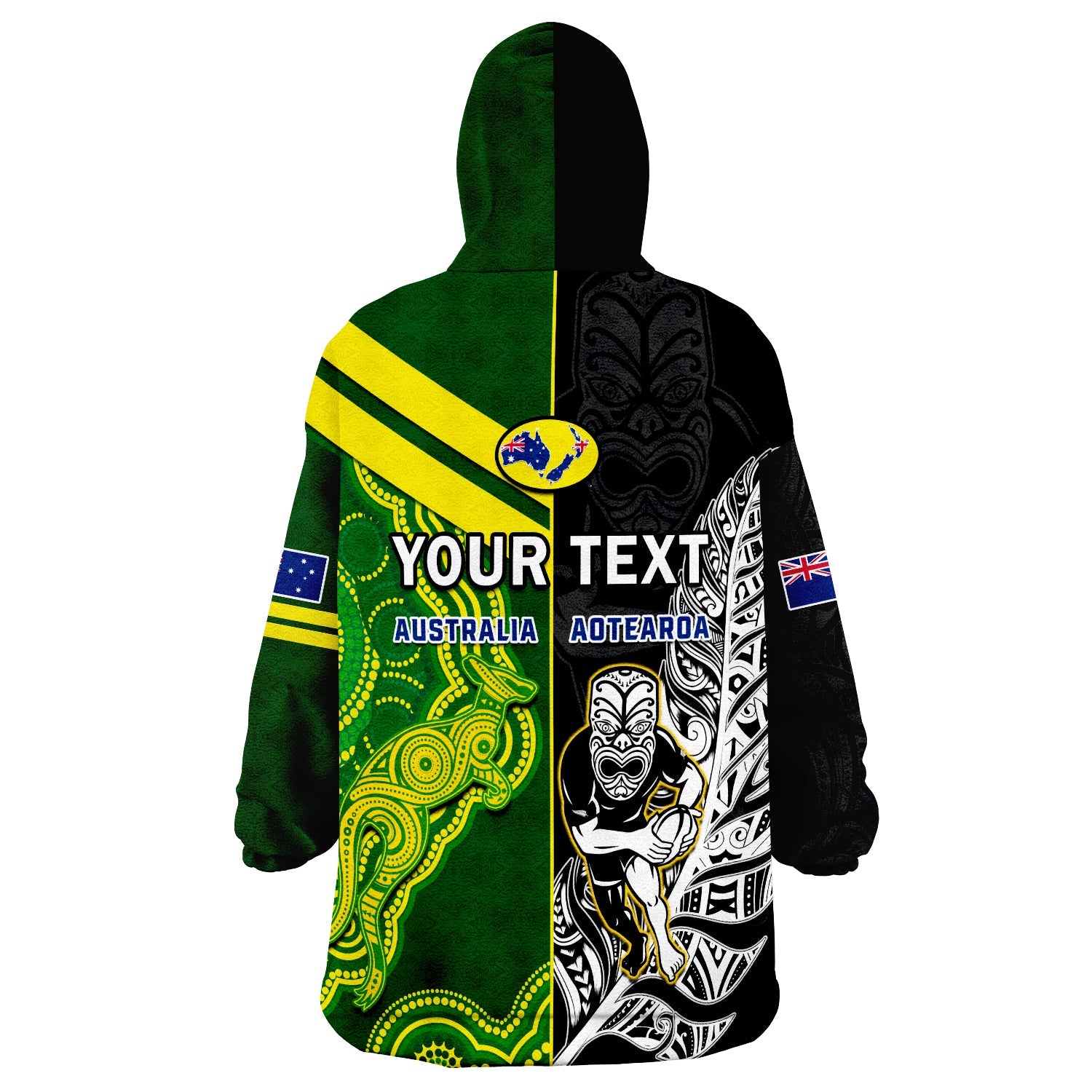 custom-personalised-australia-kangaroos-and-all-black-rugby-wearable-blanket-hoodie-aboriginal-mix-nz-maori-fern