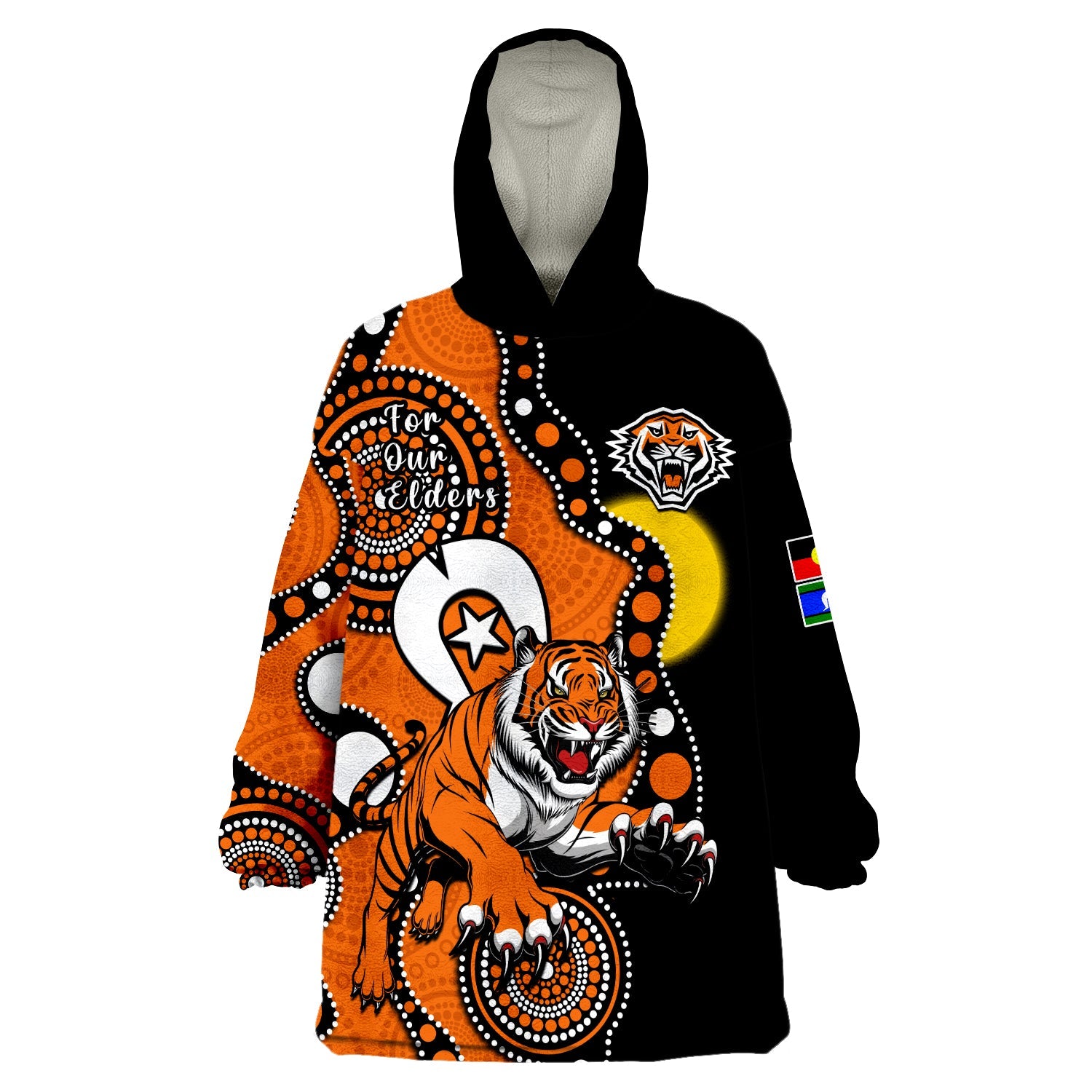 wests-tigers-rugby-naidoc-2023-wearable-blanket-hoodie-for-our-elders-indigenous-art