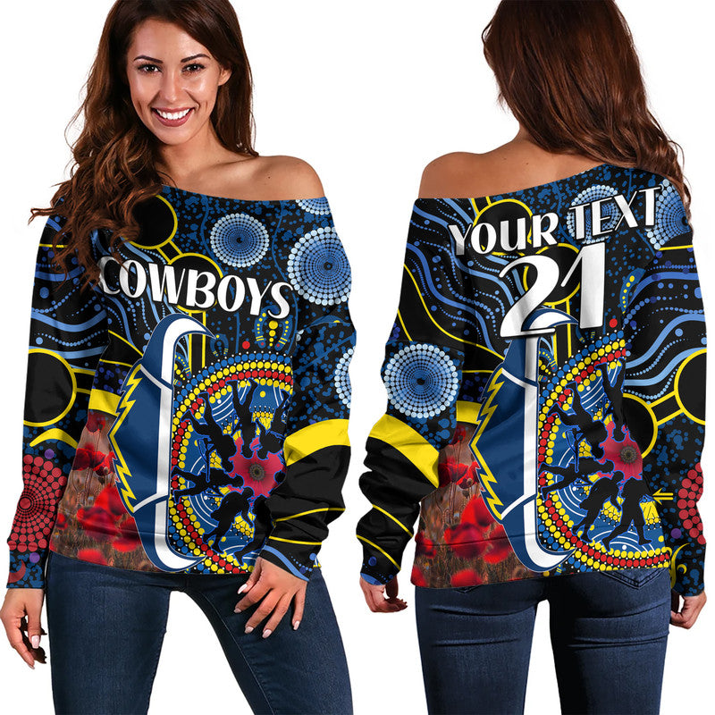 custom-personalised-cowboys-rugby-anzac-women-off-shoulder-sweater-aboriginal-military-and-poppy-flowers