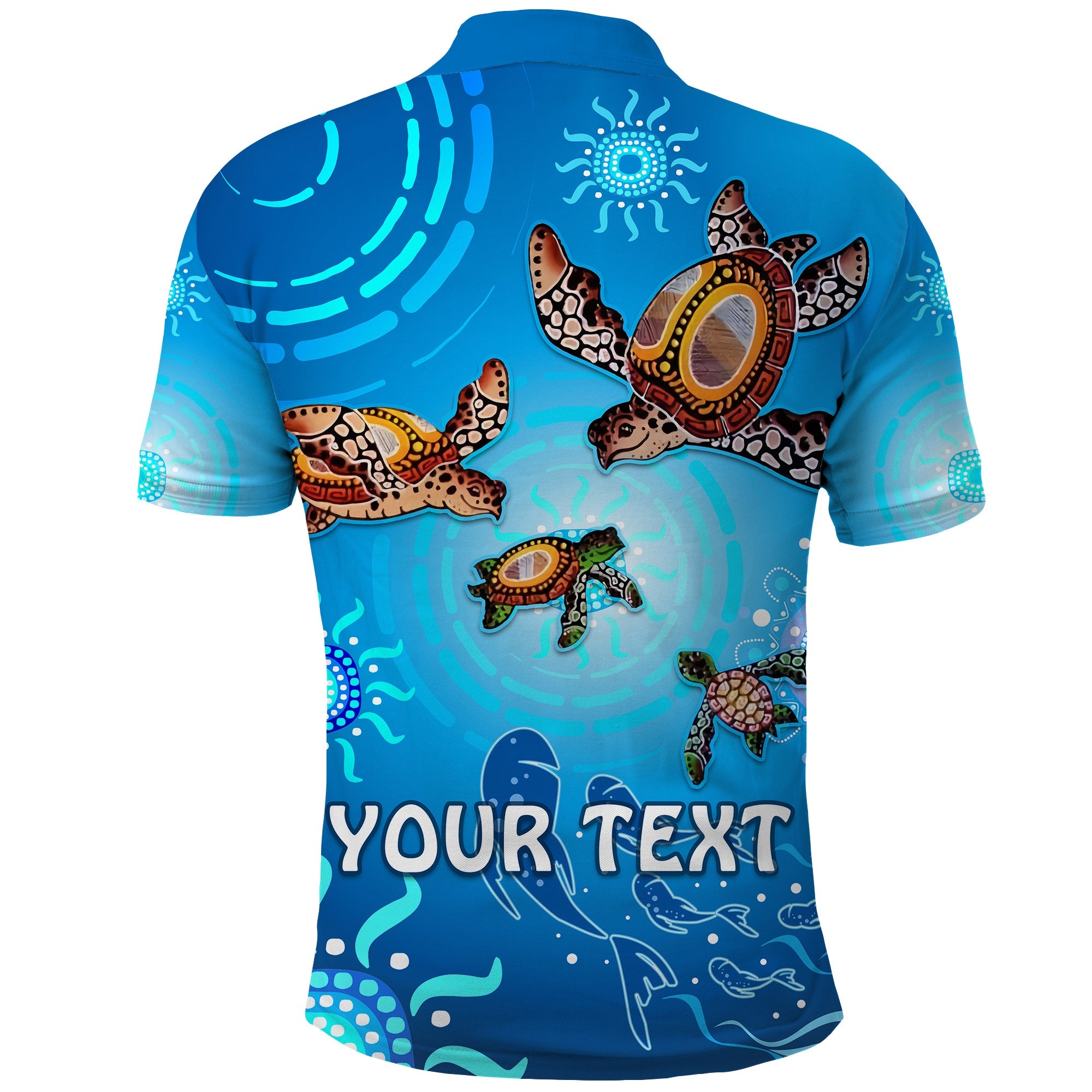 custom-personalised-australian-aboriginal-polo-shirt-happy-turtle-family-version-blue