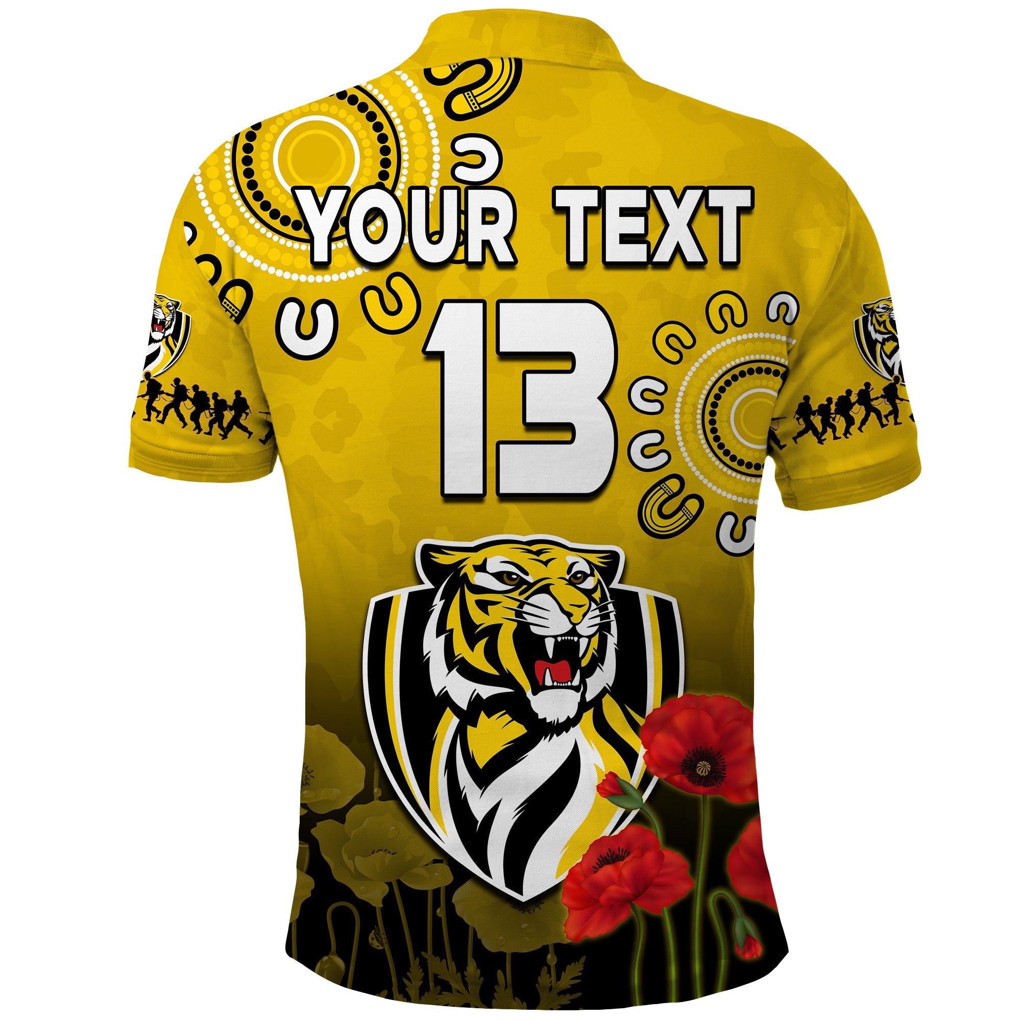 custom-text-and-number-richmond-anzac-2022-polo-shirt-tigers-aboriginal-poppy