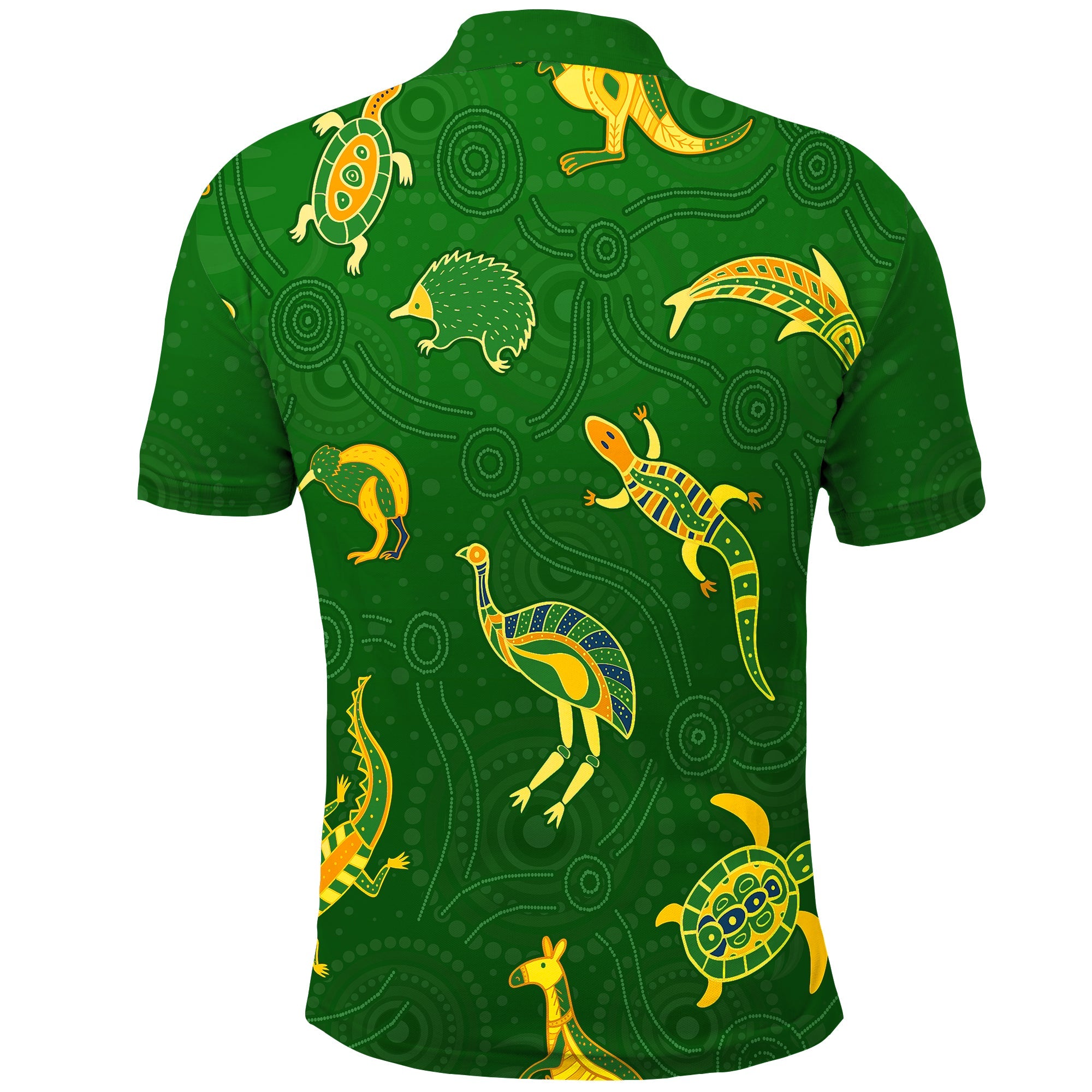 aboriginal-art-polo-shirt-animals-australia-version-green