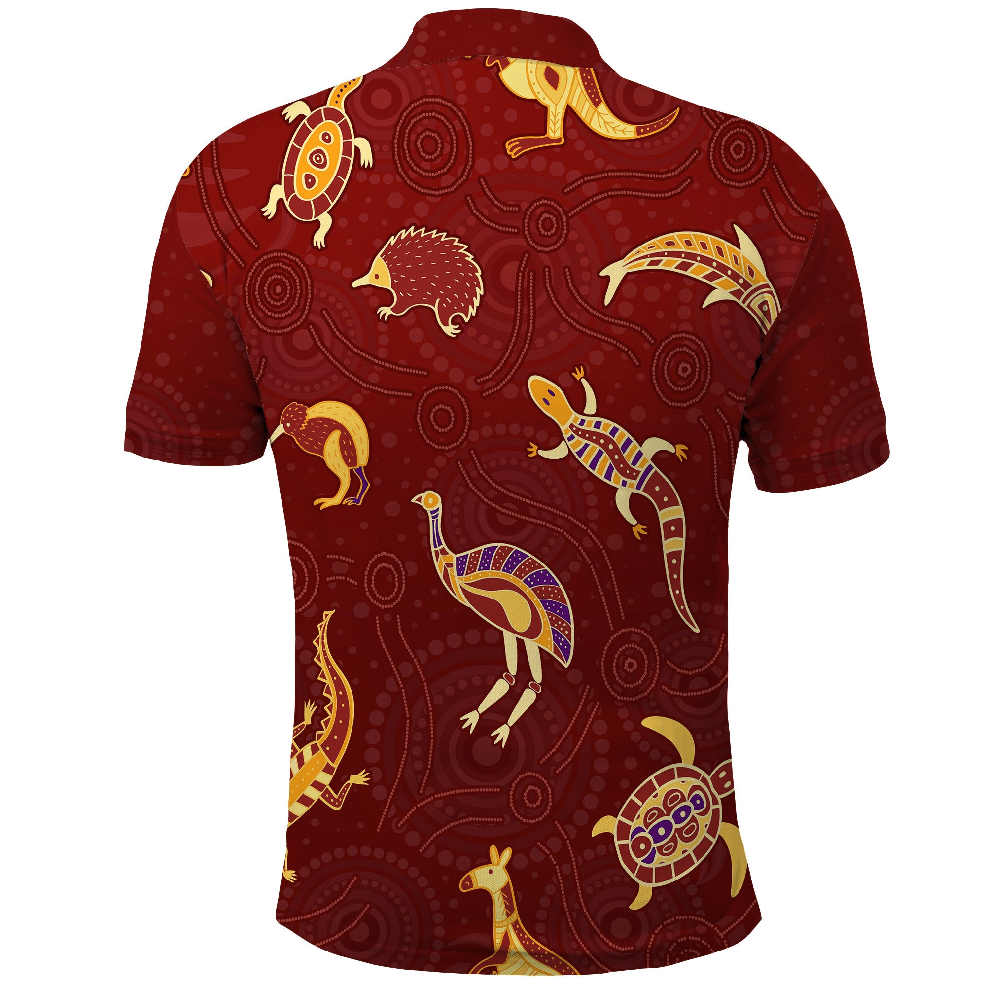 aboriginal-art-polo-shirt-animals-australia-version-maroon