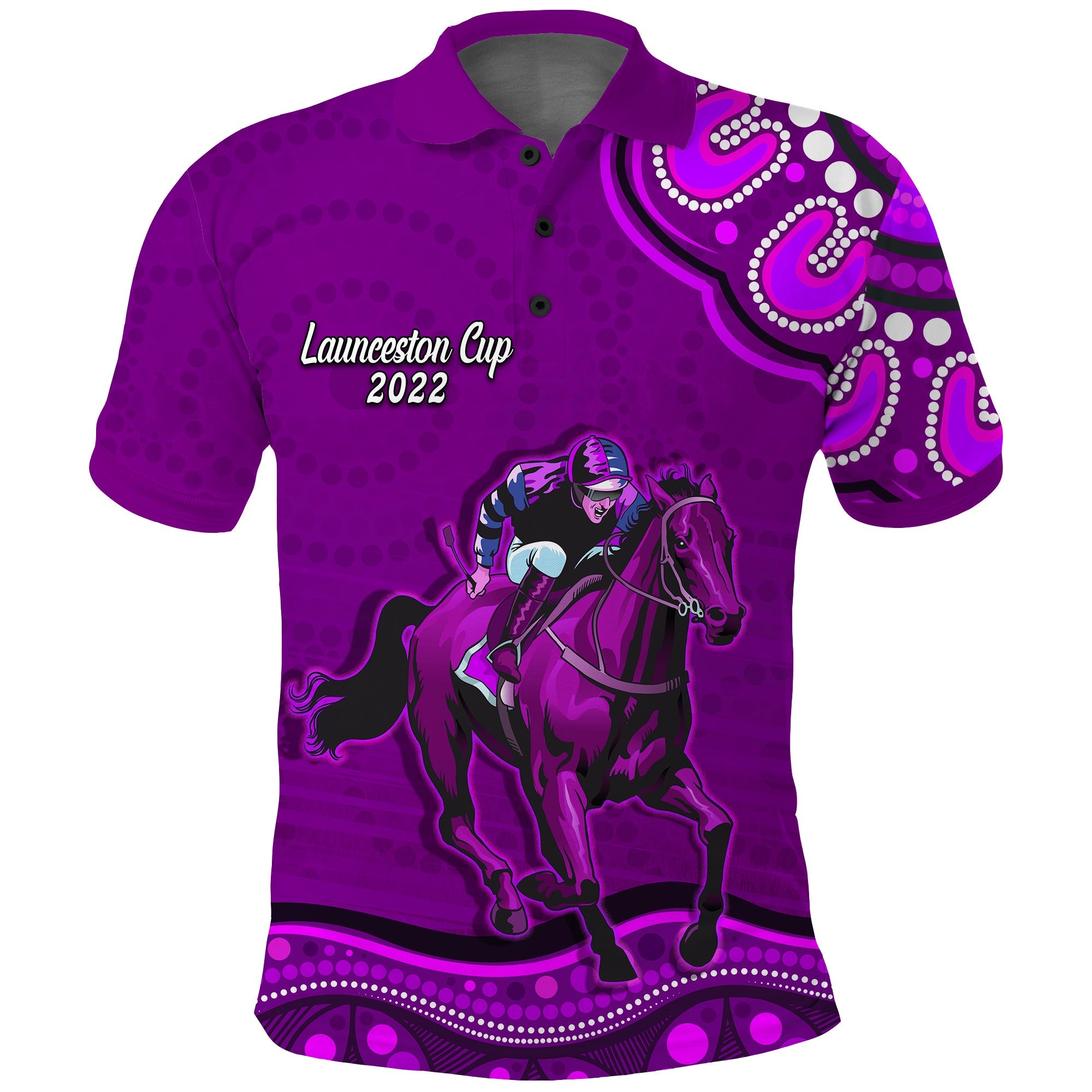 launceston-cup-2022-polo-shirt-australia-aboriginal-purple-horse-lovers