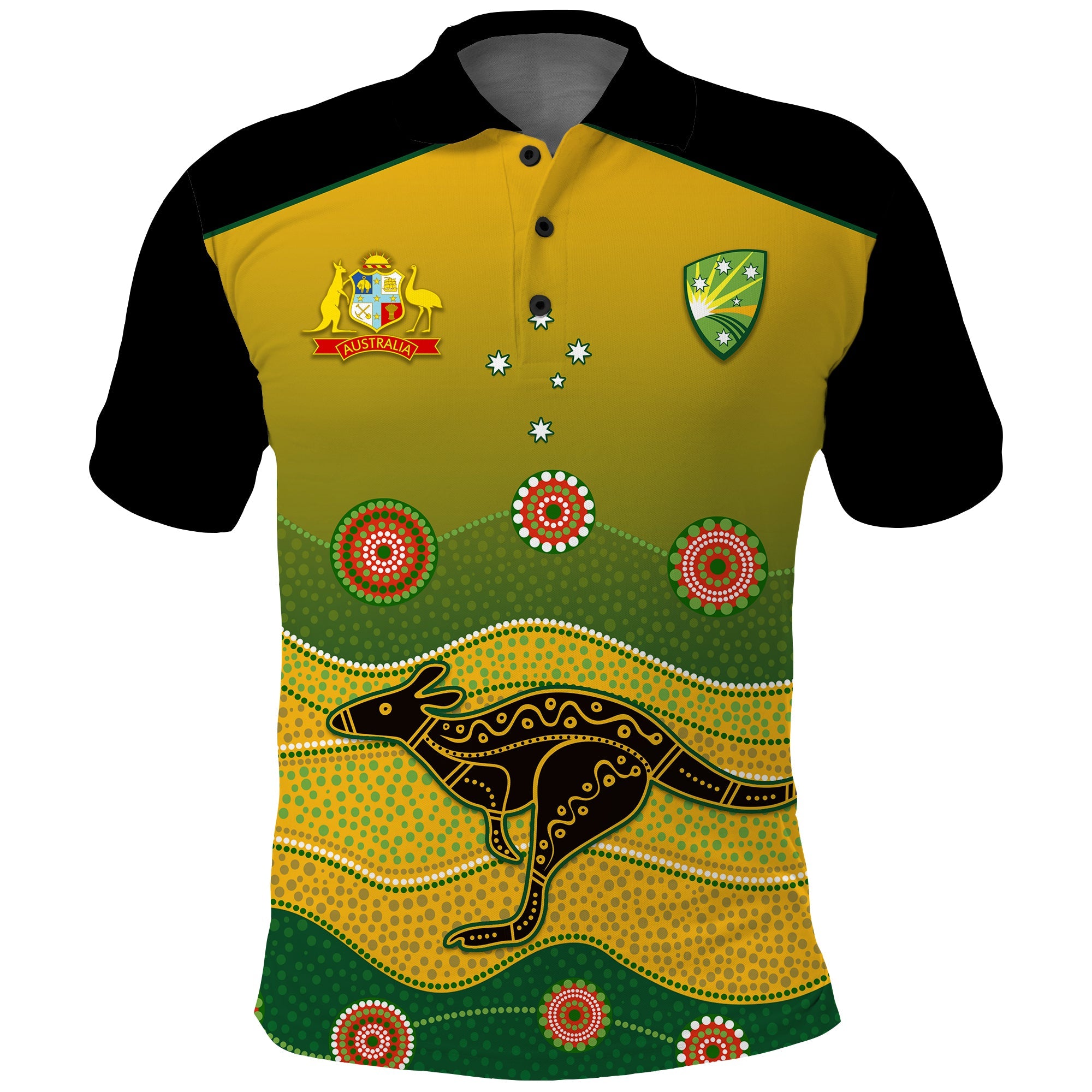 custom-personalised-cricket-australia-polo-shirt-indigenous-kangaroo-custom-text-and-number