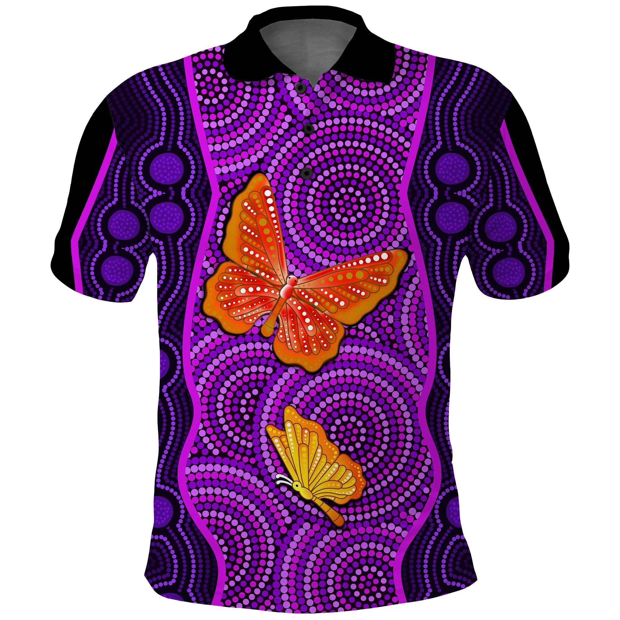 custom-personalised-aboriginal-dot-polo-shirt-butterfly-natural-beauty