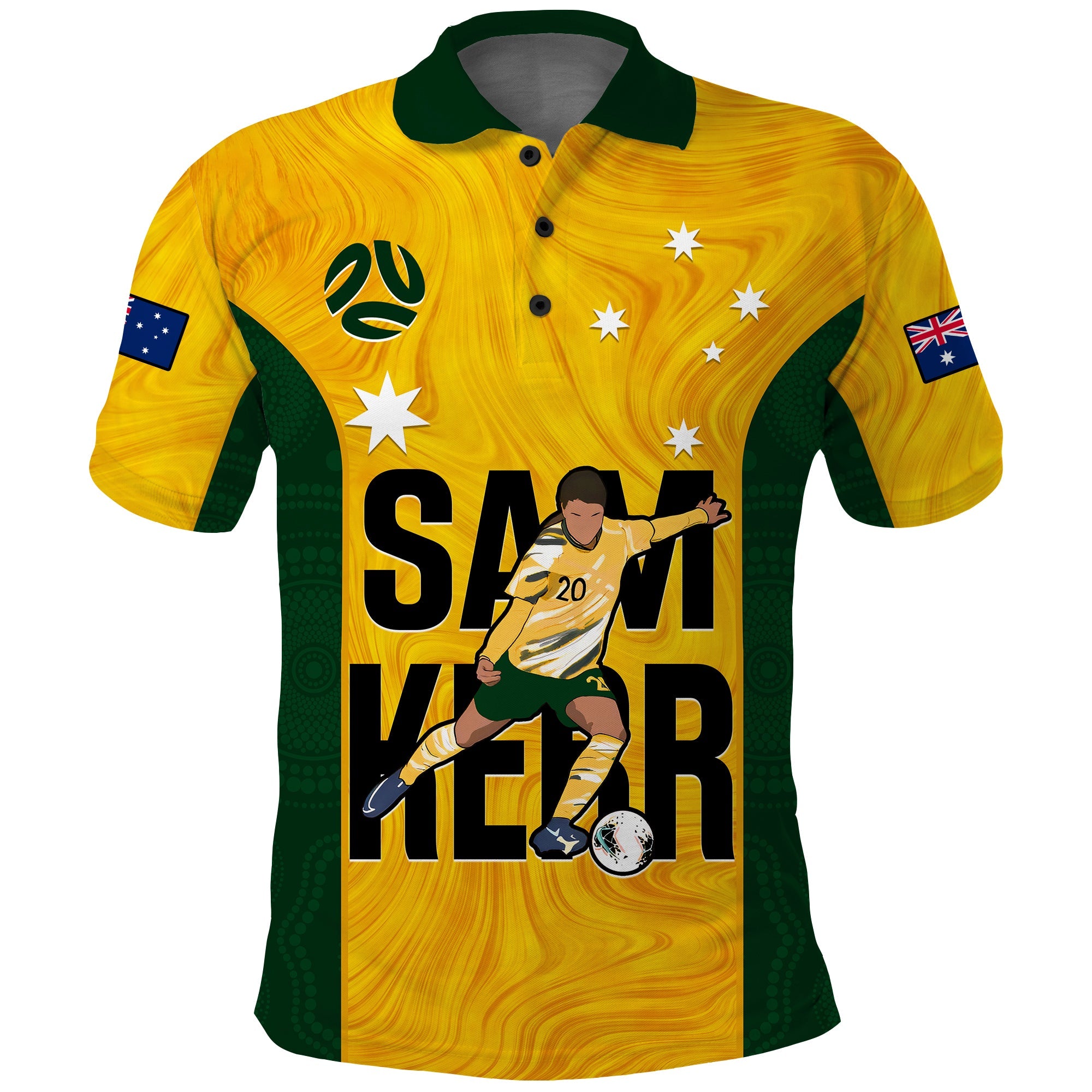 Australia Soccer Polo Shirt Sam Kerr Matildas World Cup Yellow LT14