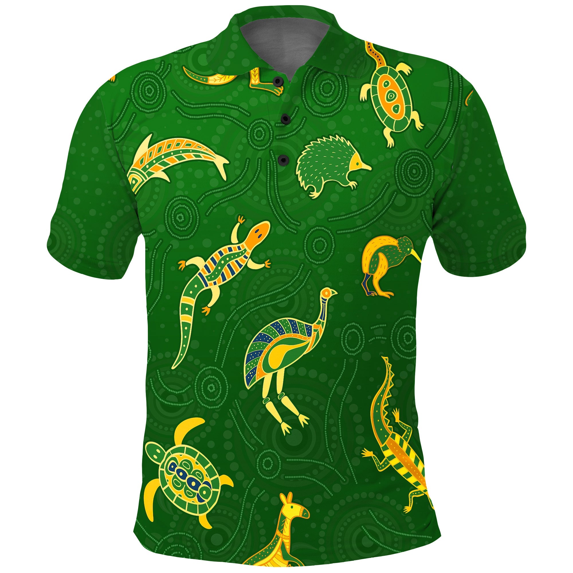 custom-personalised-aboriginal-art-polo-shirt-animals-australia-version-green