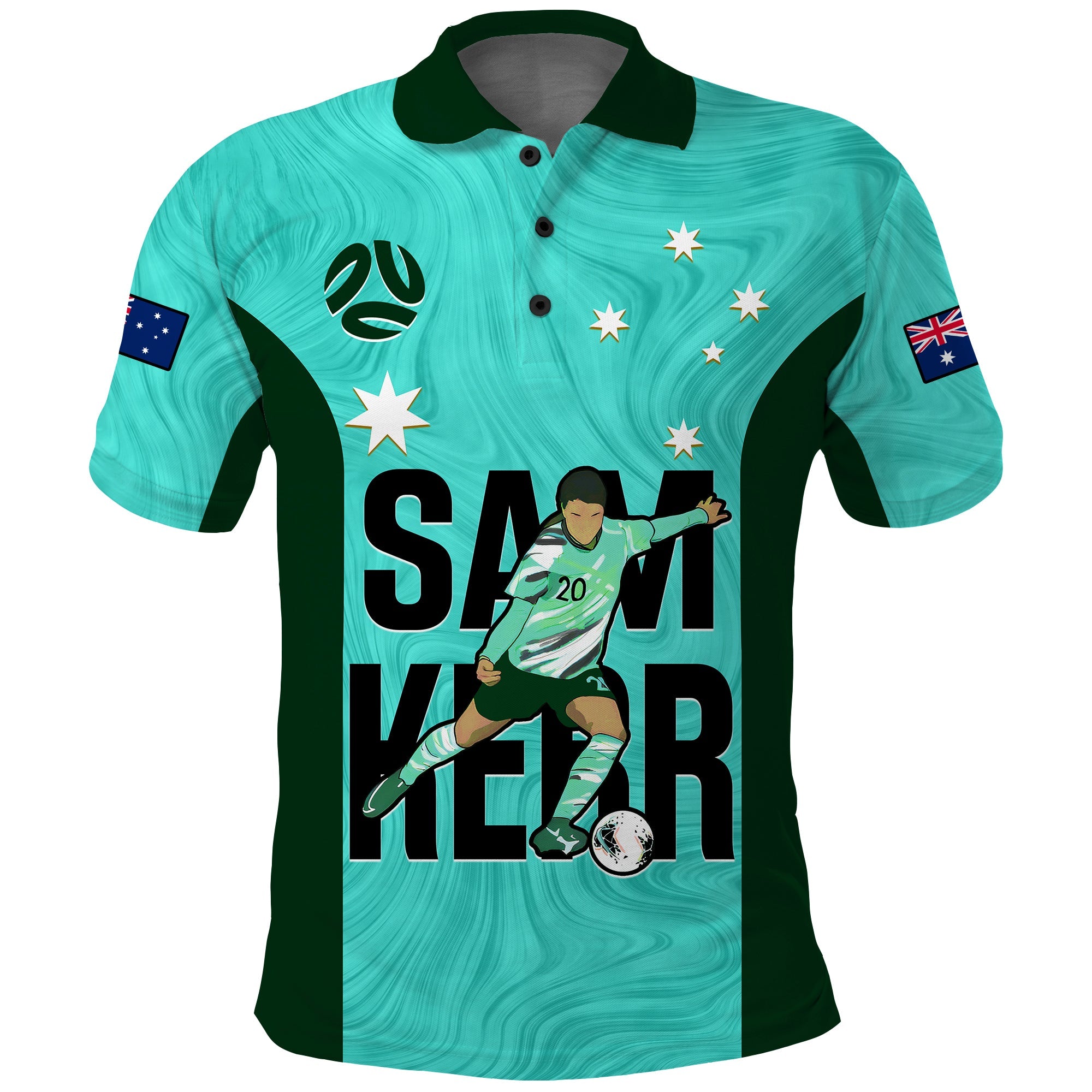 Custom Australia Soccer Polo Shirt Sam Kerr Matildas World Cup Turquoise LT14