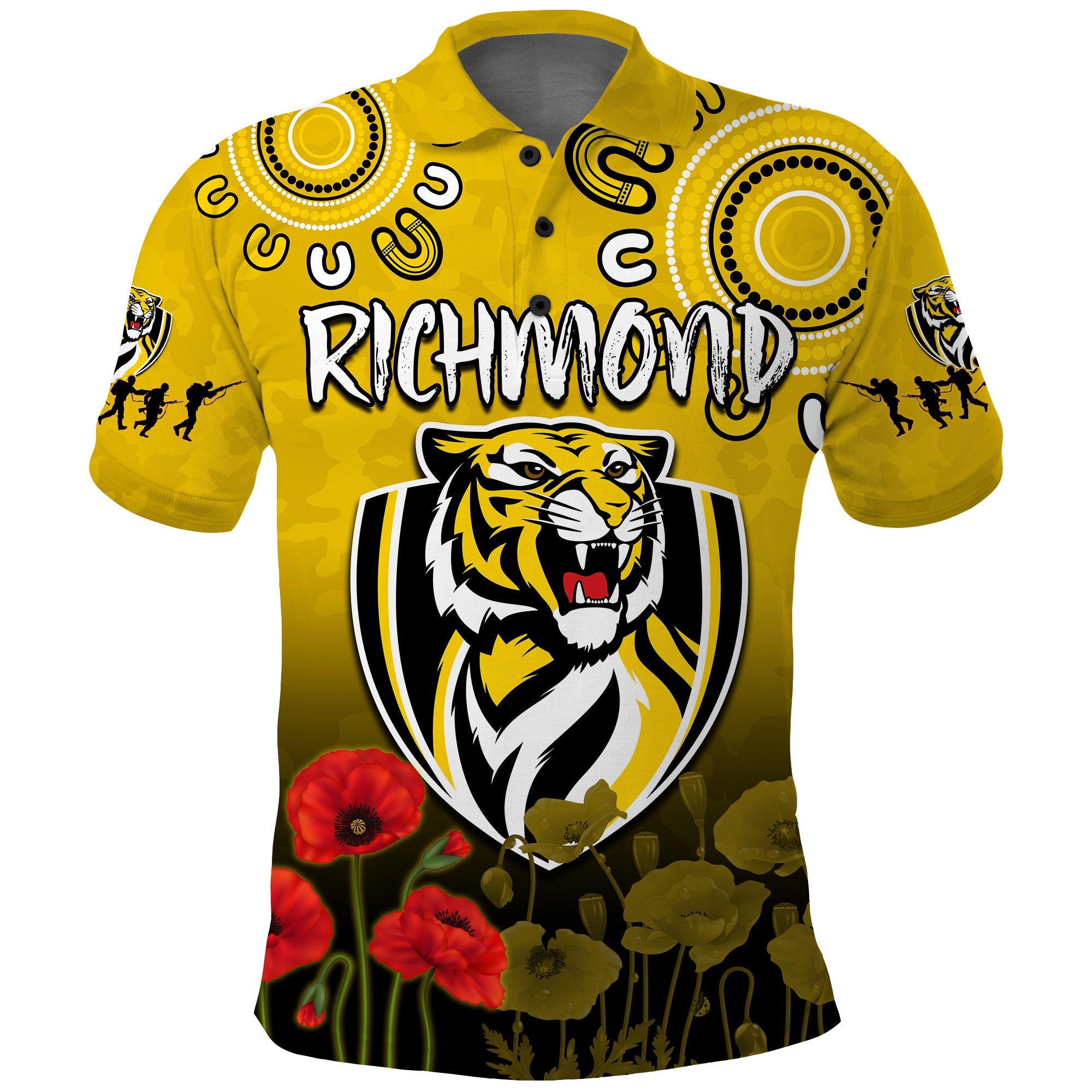 custom-text-and-number-richmond-anzac-2022-polo-shirt-tigers-aboriginal-poppy