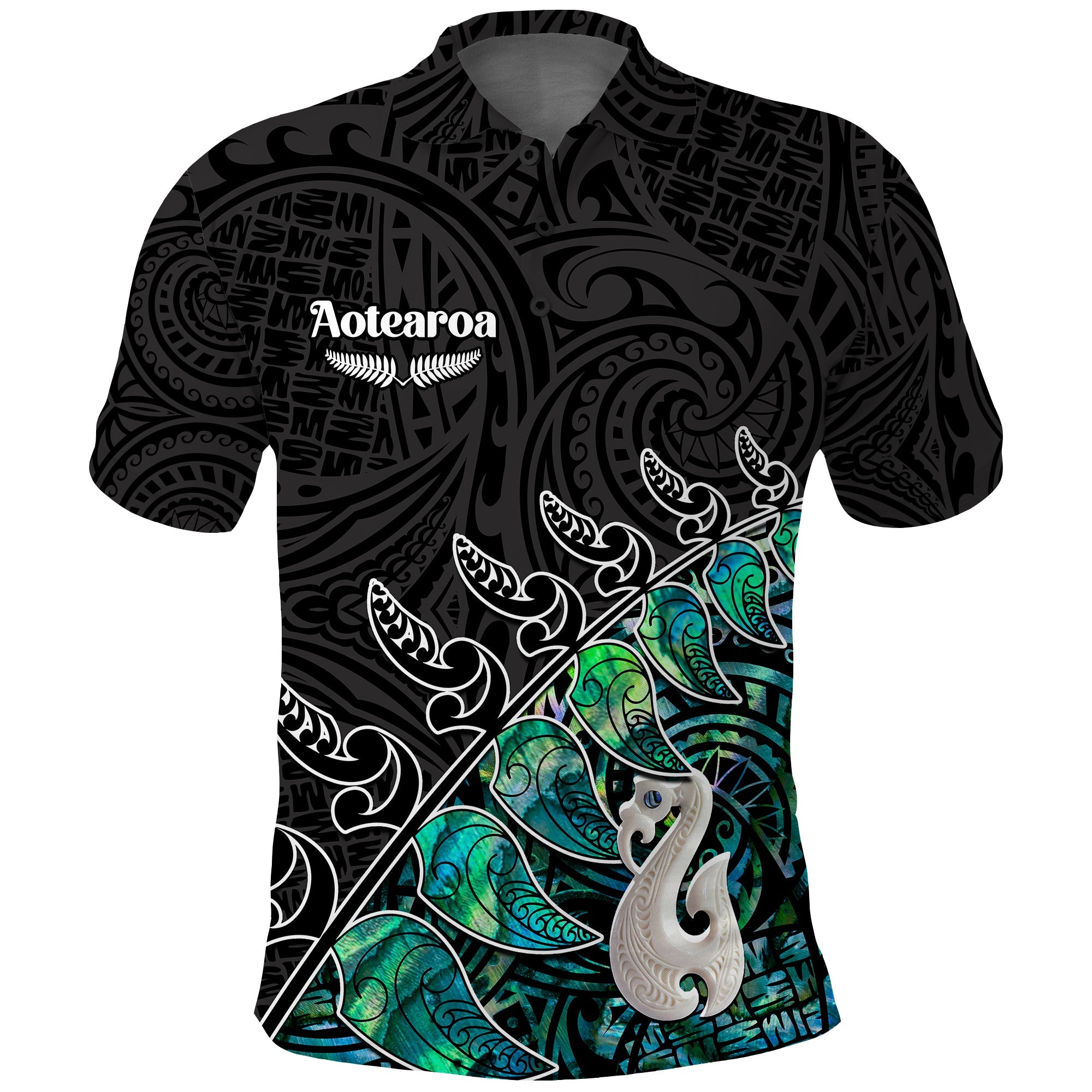 new-zealand-maori-polo-shirt-fern-and-manaia-version-black