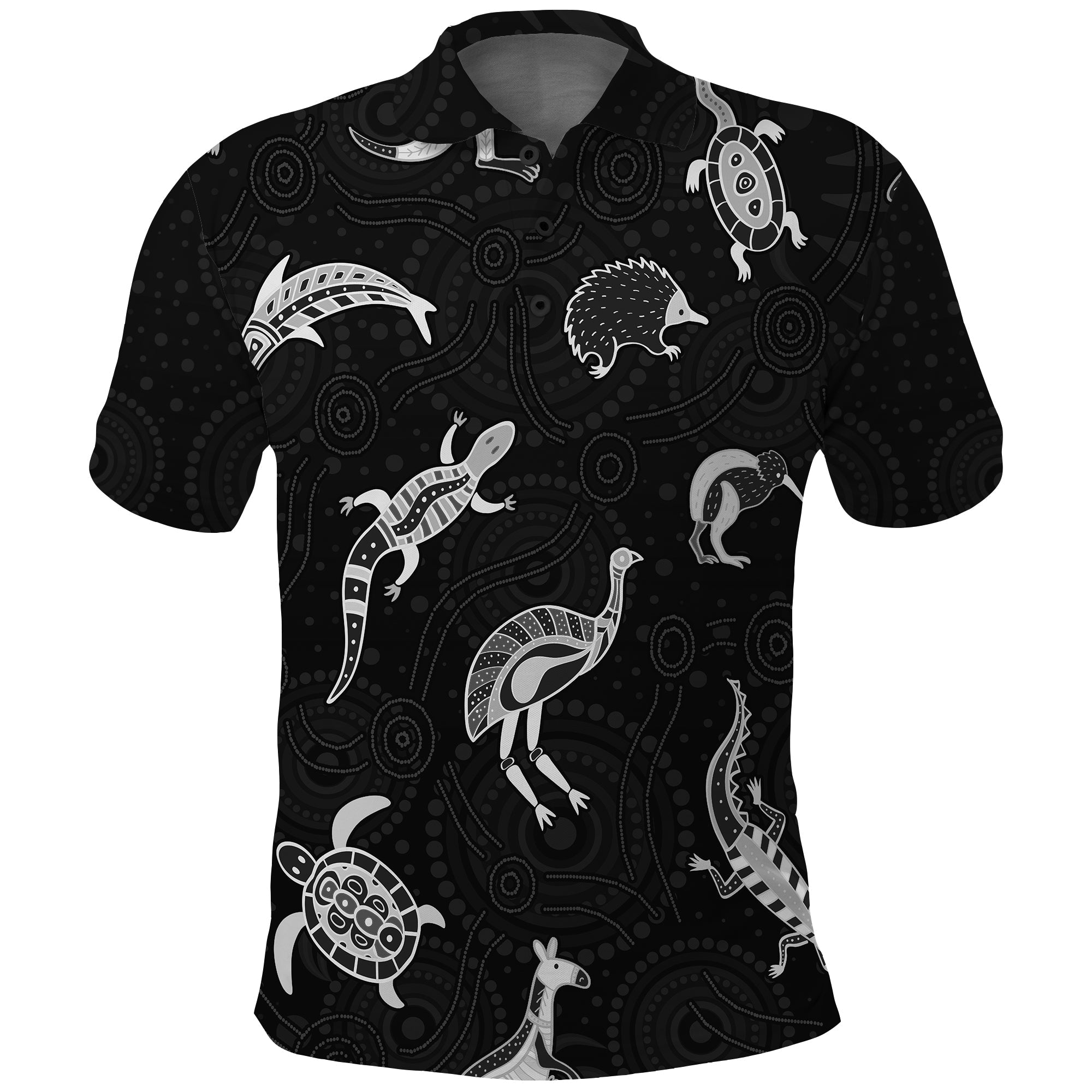 aboriginal-art-polo-shirt-animals-australia-version-black