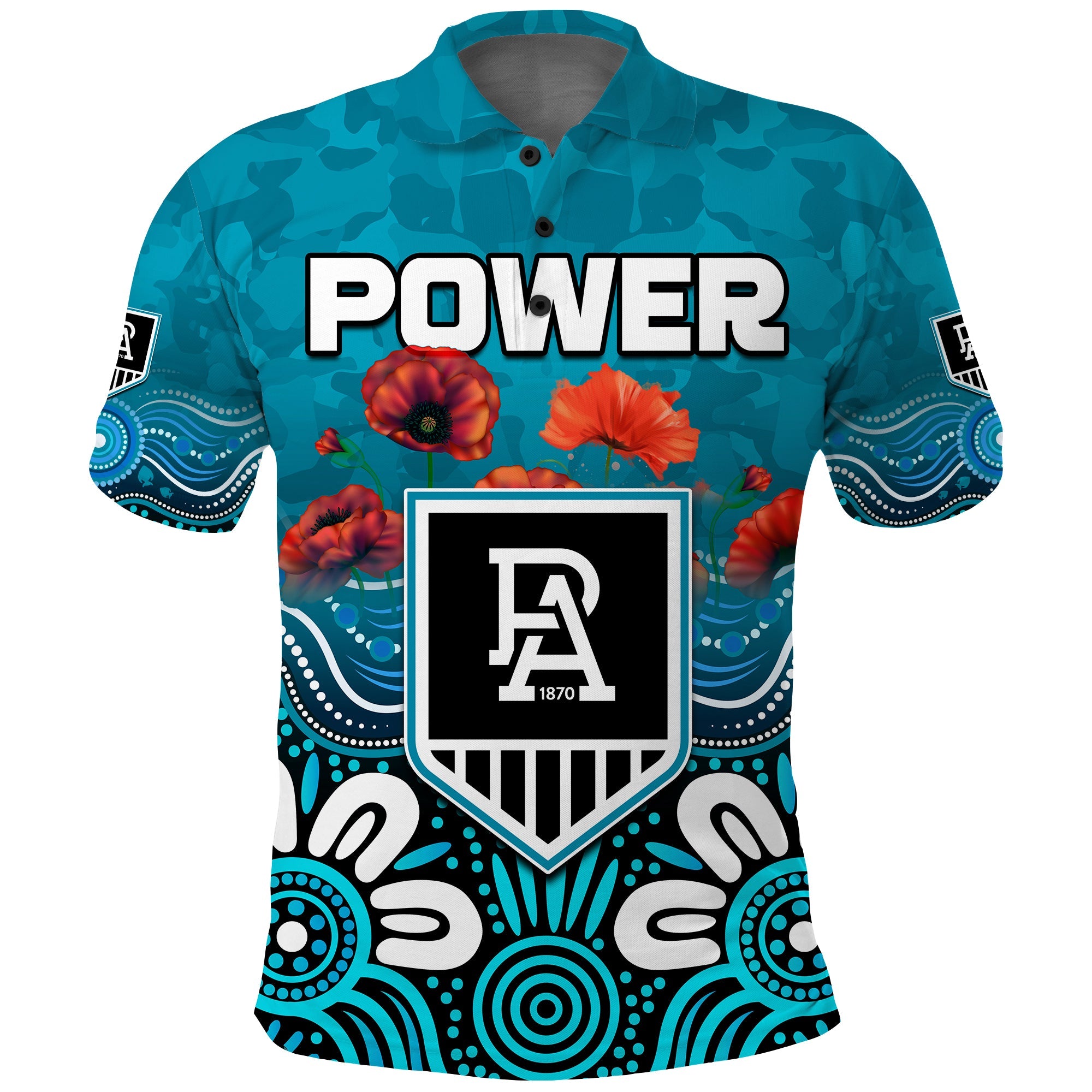 custom-text-and-number-power-anzac-2022-polo-shirt-port-adelaide-aboriginal-remember-them