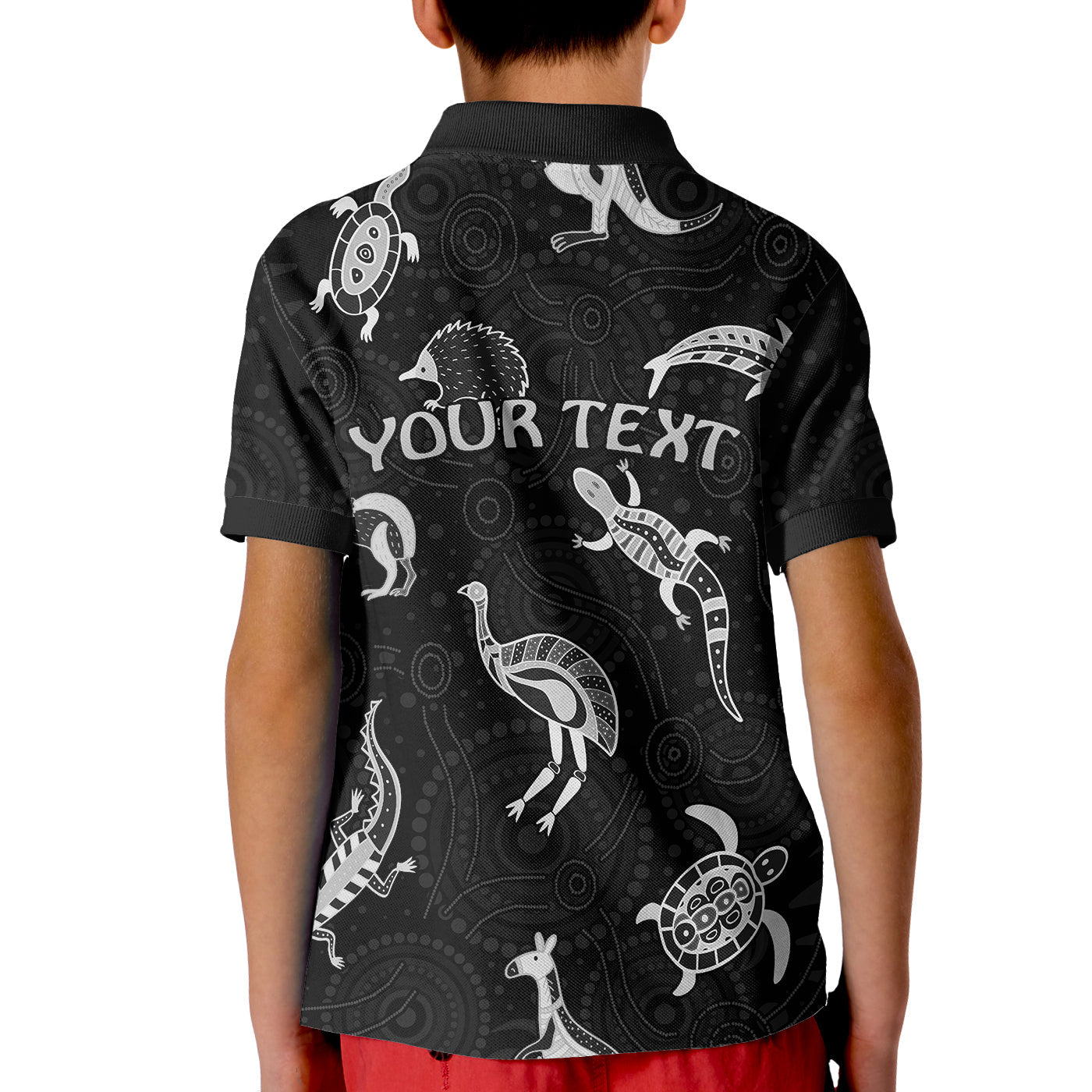 custom-personalised-aboriginal-art-polo-shirt-kid-animals-australia-version-black