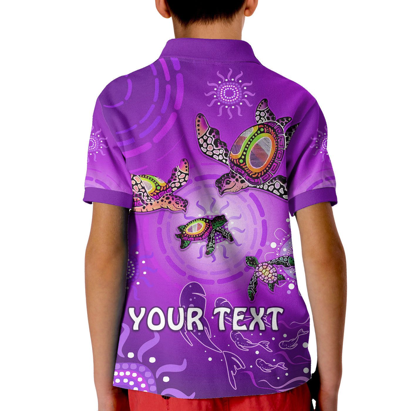 custom-personalised-australian-aboriginal-polo-shirt-kid-happy-turtle-family-version-purple