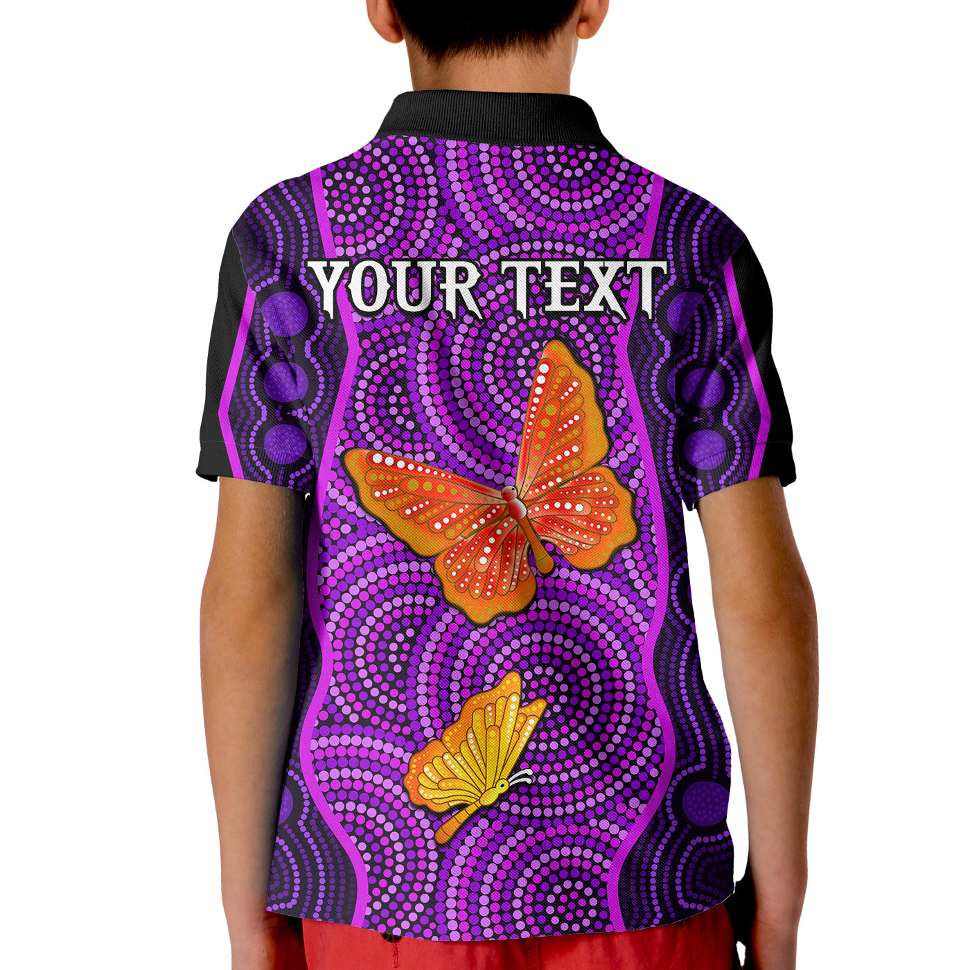 custom-personalised-aboriginal-dot-polo-shirt-kid-butterfly-natural-beauty