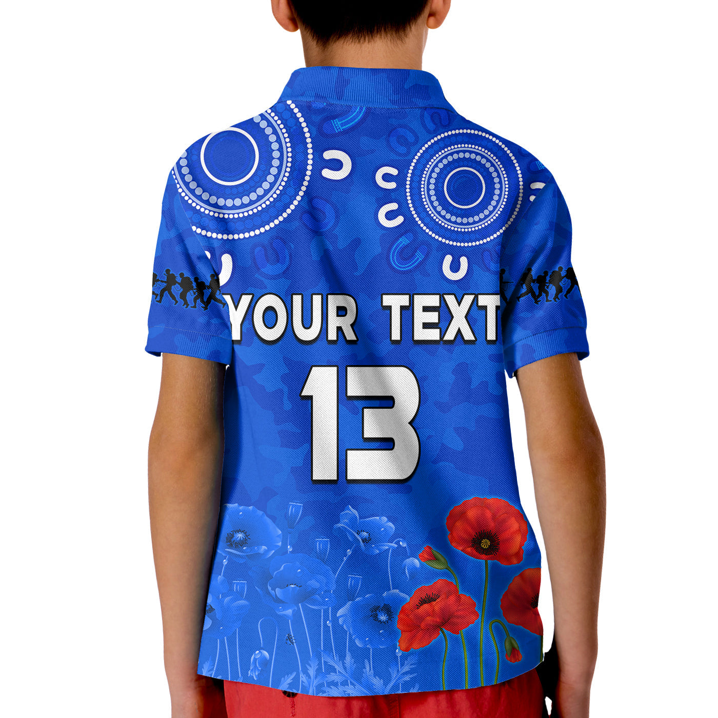 custom-text-and-number-bulldogs-anzac-2022-polo-shirt-kid-western-dogs-aboriginal-poppy