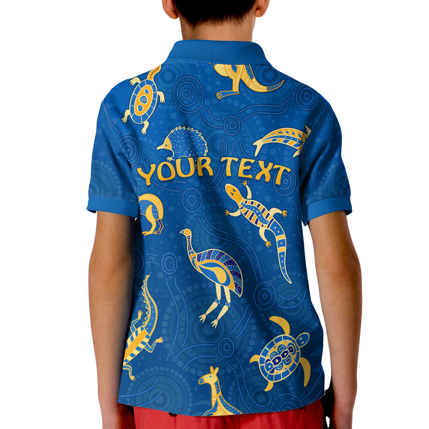 custom-personalised-aboriginal-art-polo-shirt-kid-animals-australia-version-blue