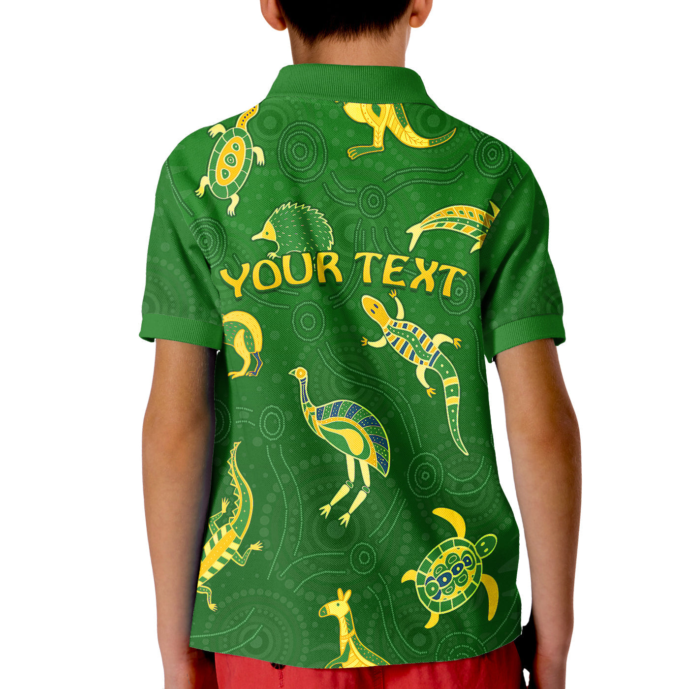 custom-personalised-aboriginal-art-polo-shirt-kid-animals-australia-version-green