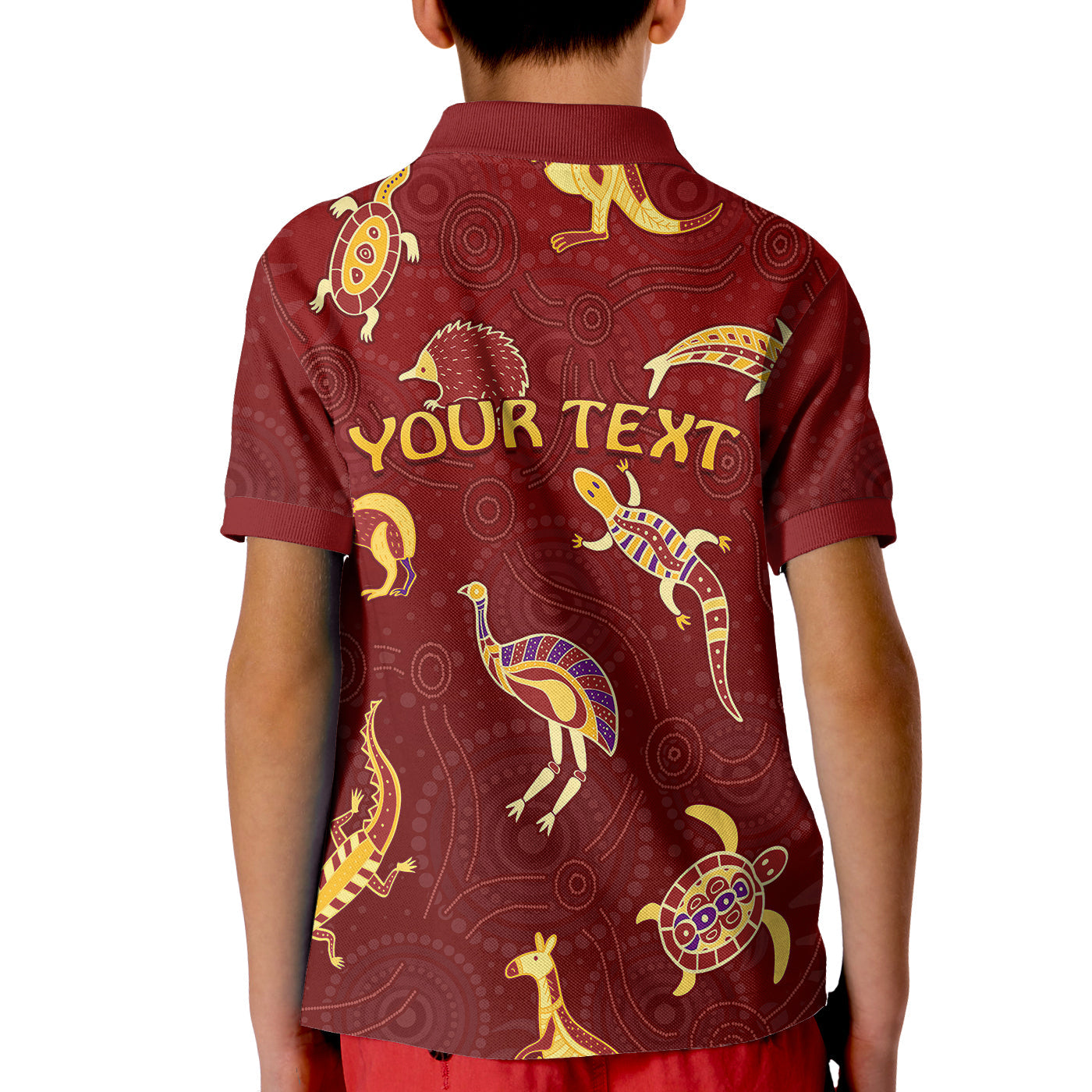 custom-personalised-aboriginal-art-polo-shirt-kid-animals-australia-version-maroon