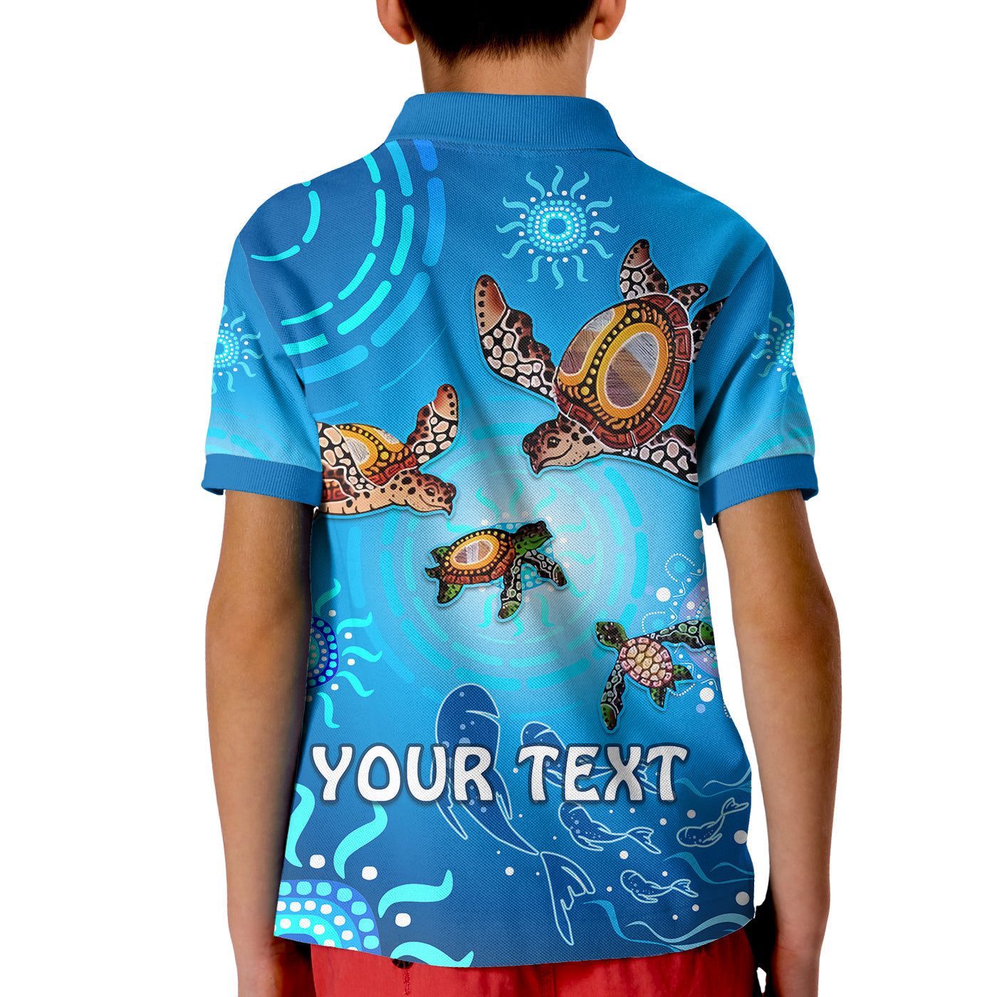 custom-personalised-australian-aboriginal-polo-shirt-kid-happy-turtle-family-version-blue