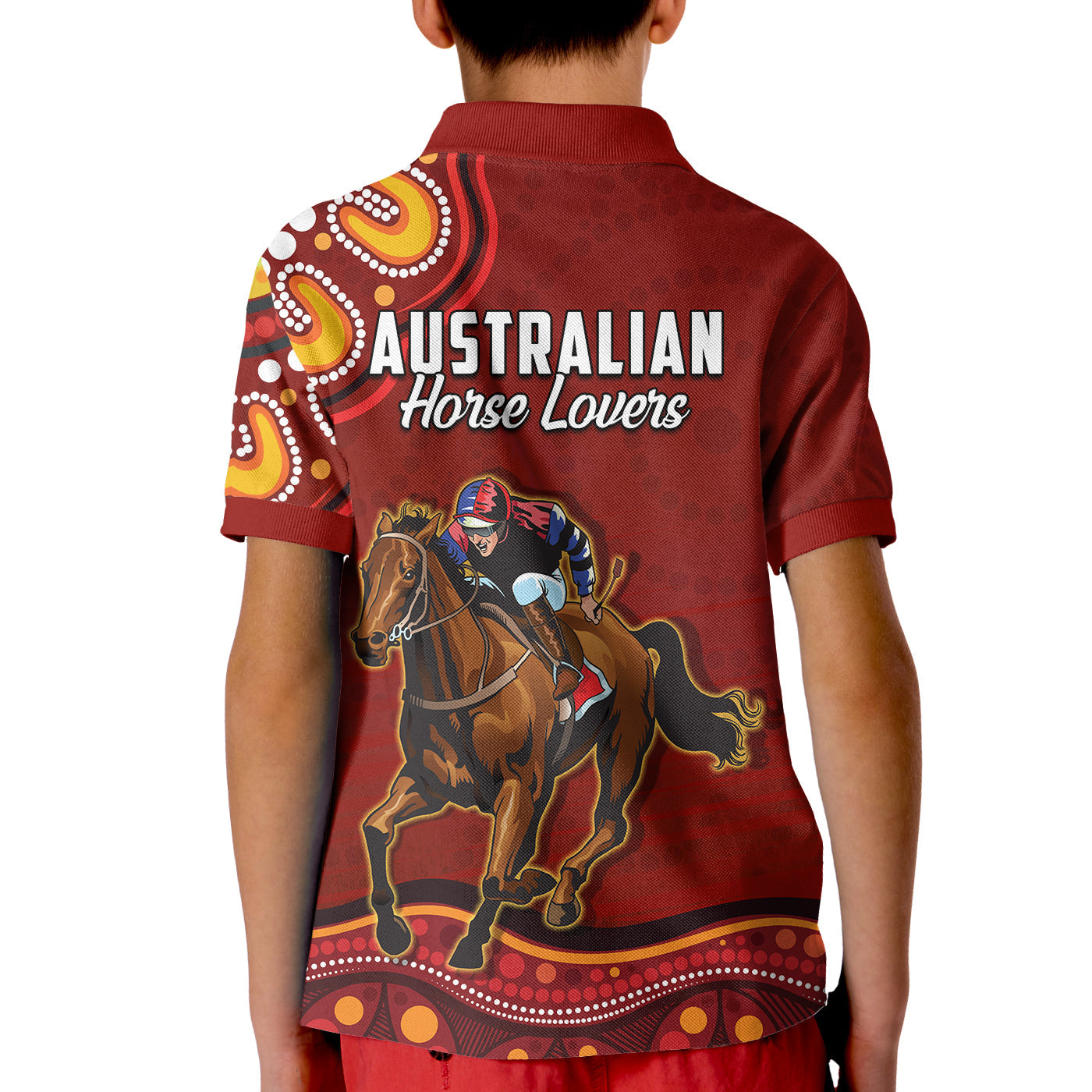 custom-personalised-launceston-cup-2022-polo-shirt-kid-australia-aboriginal-red-horse-lovers